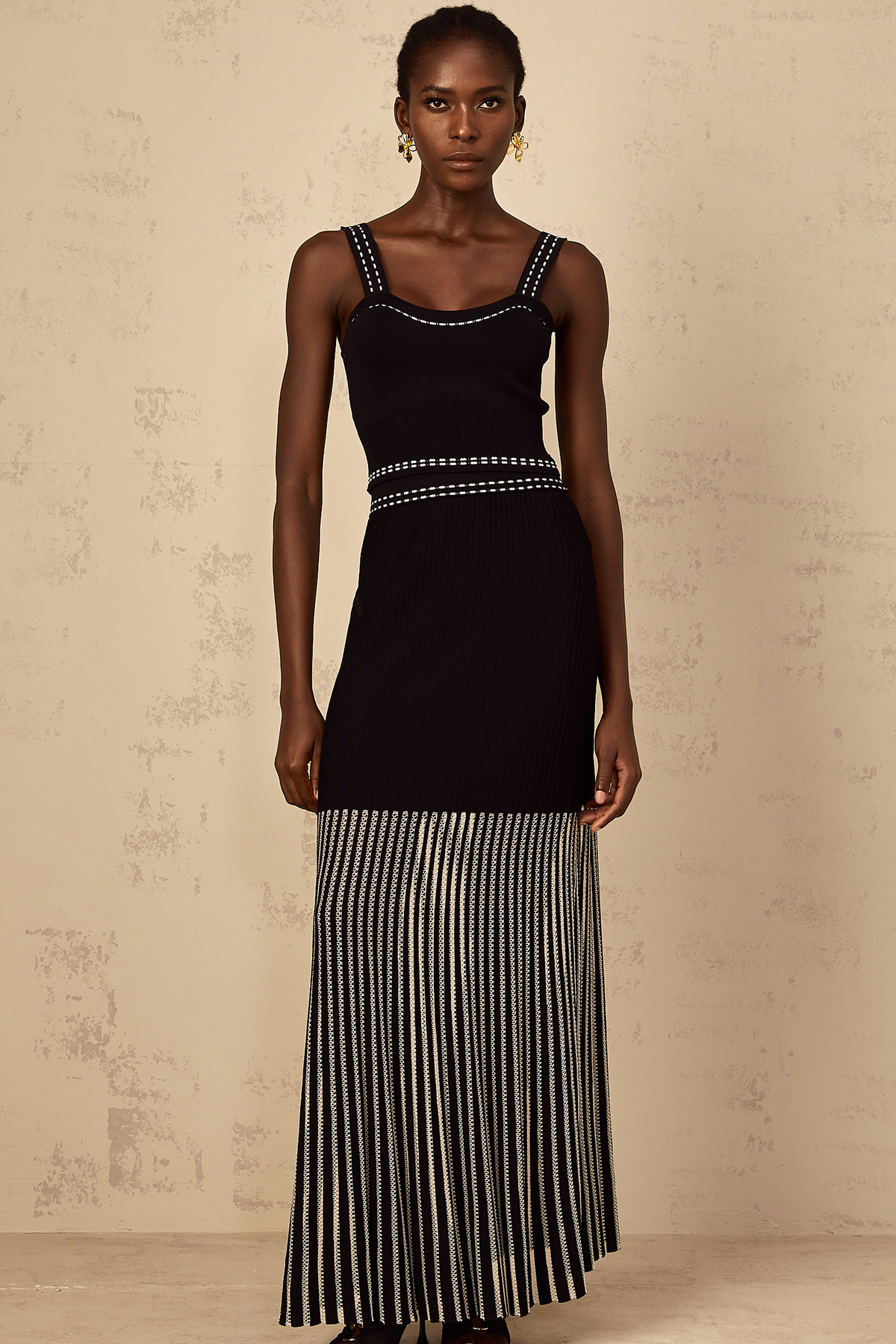 Léontine Contrast Color Ribbed Knit Matching Set
