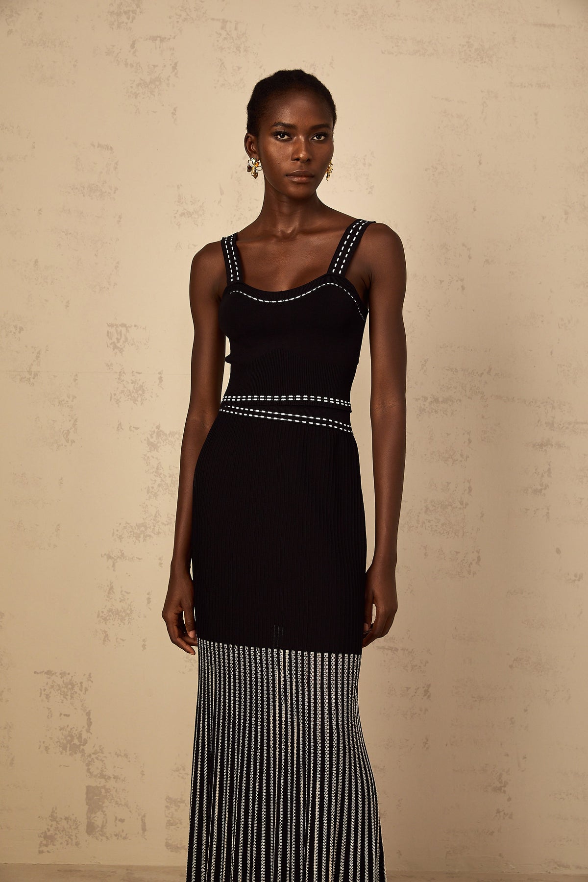 Léontine Contrast Color Ribbed Knit Matching Set