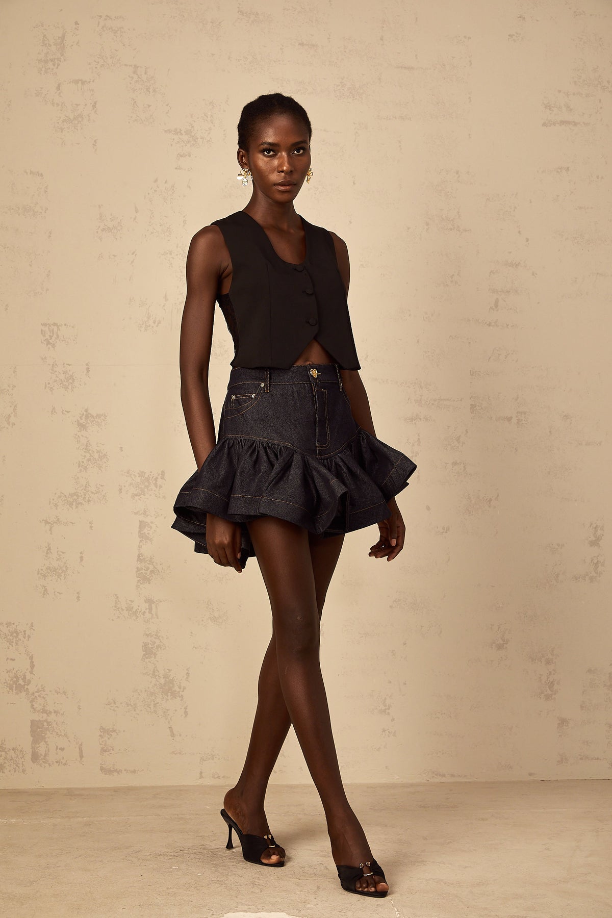 Yara Black Lace Panel Cropped Top