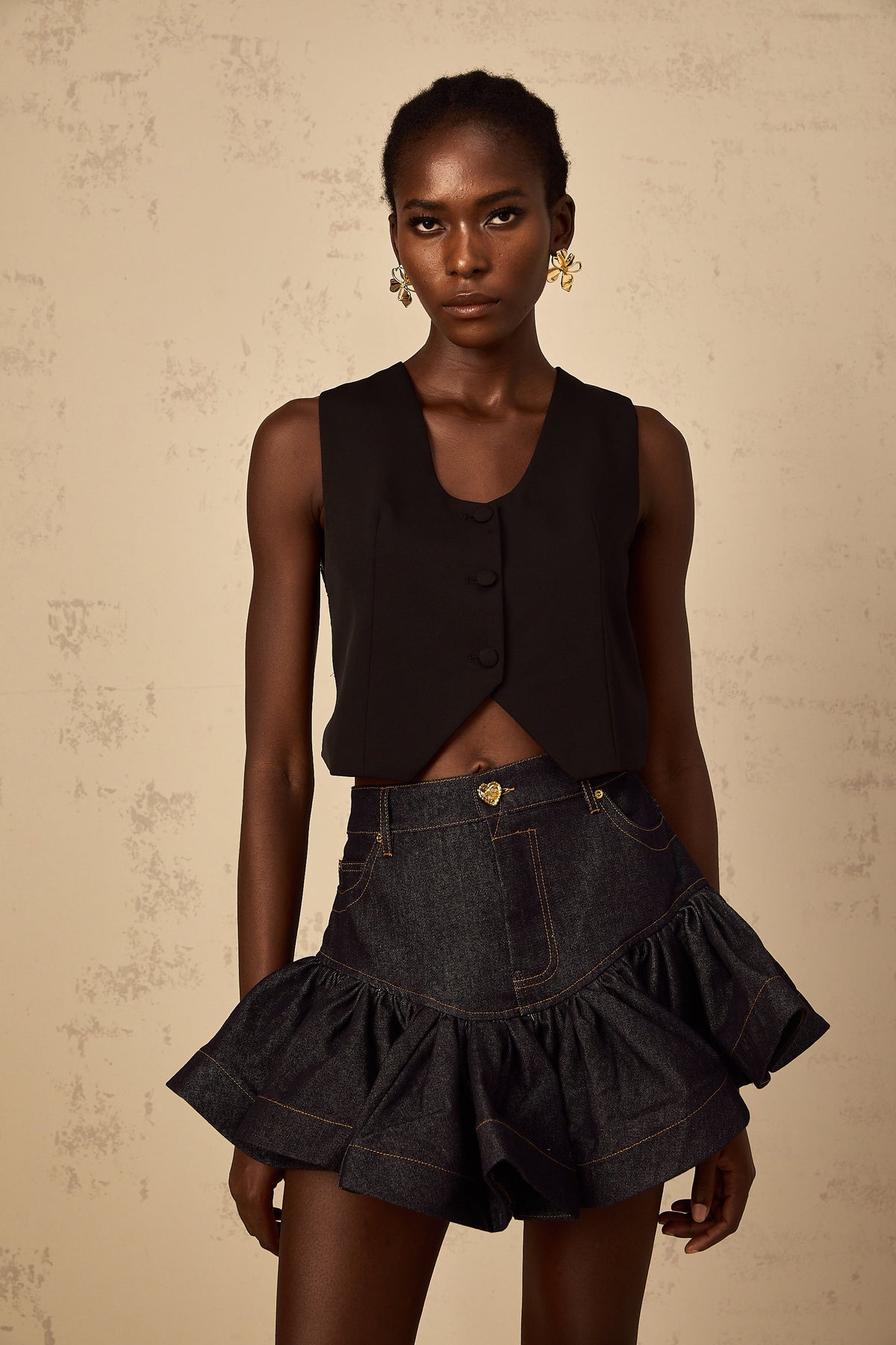 Yara Black Lace Panel Cropped Top
