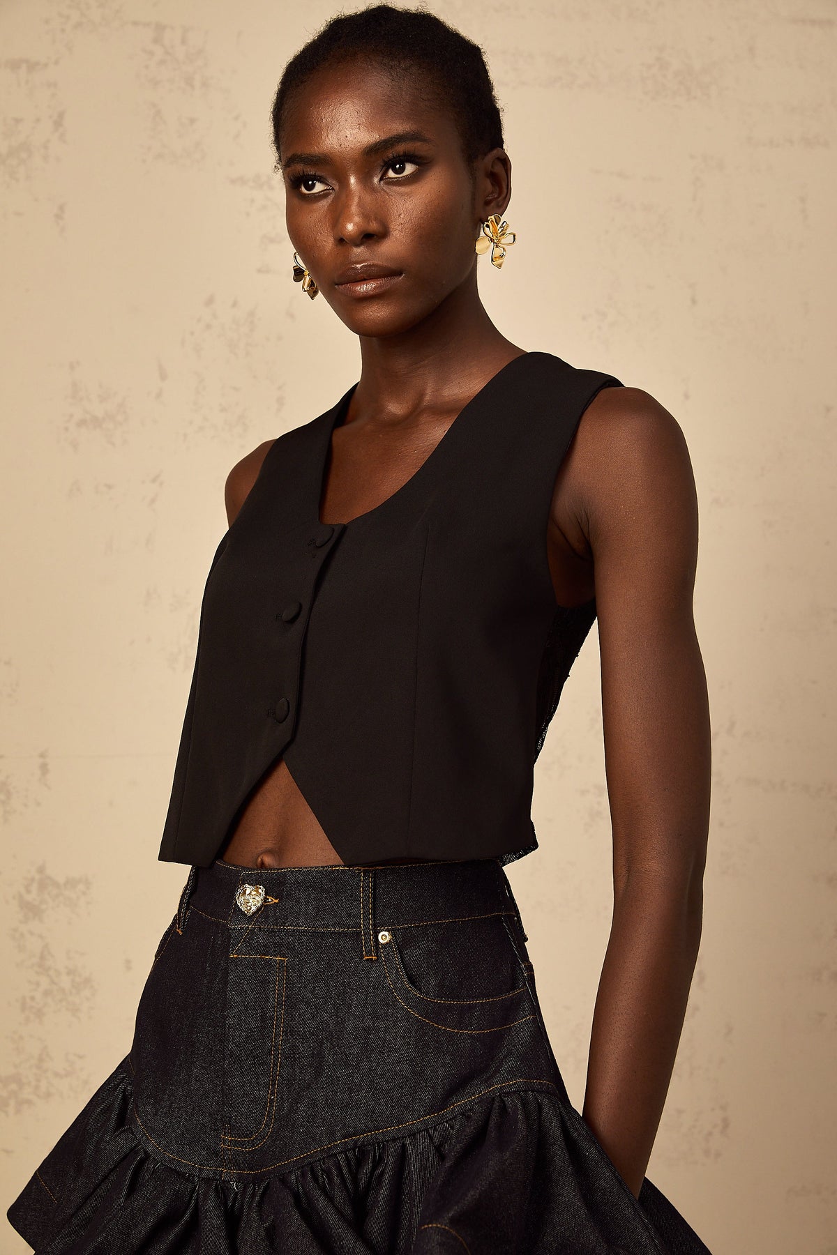 Yara Black Lace Panel Cropped Top