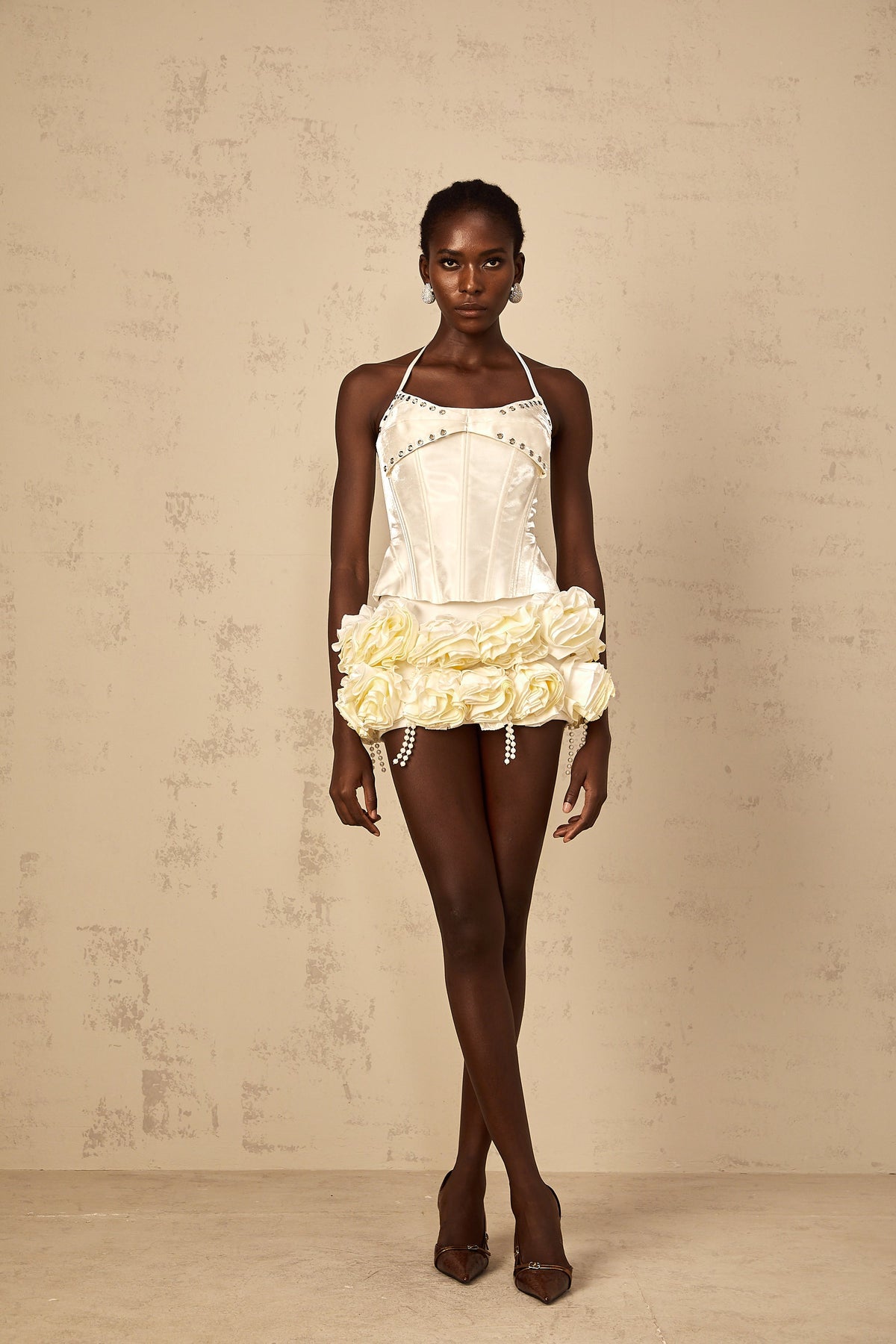 Madeleine white floral corset top & skirt matching set