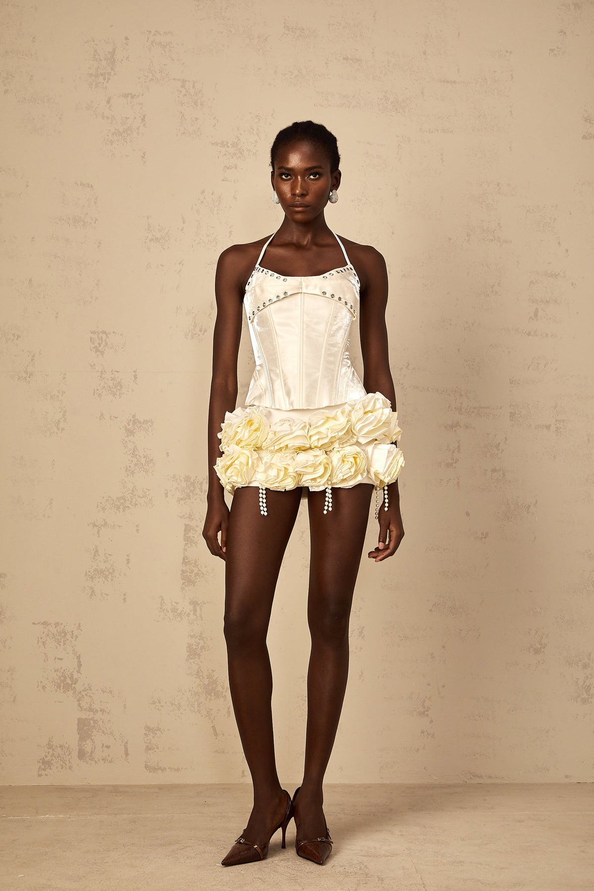 Madeleine white floral corset top & skirt matching set
