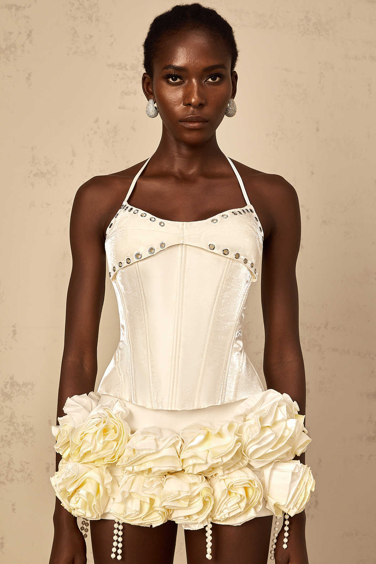 Madeleine white floral corset top & skirt matching set