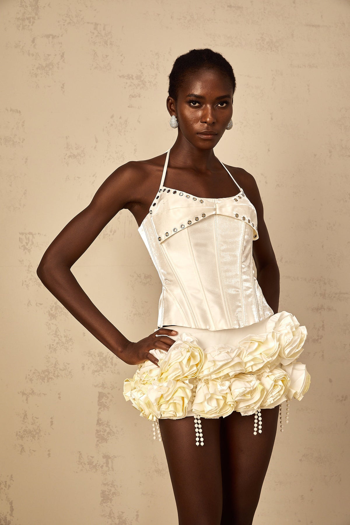 Madeleine white floral corset top & skirt matching set