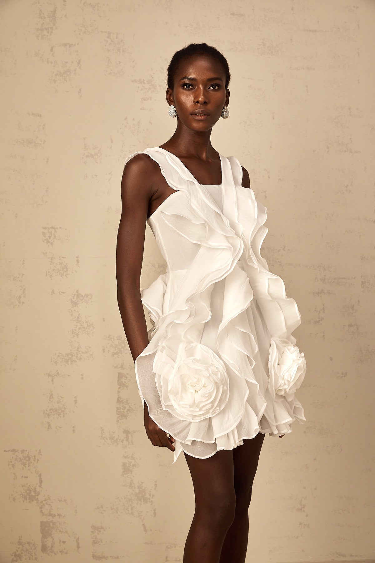Eline white ruffled tulle mini dress