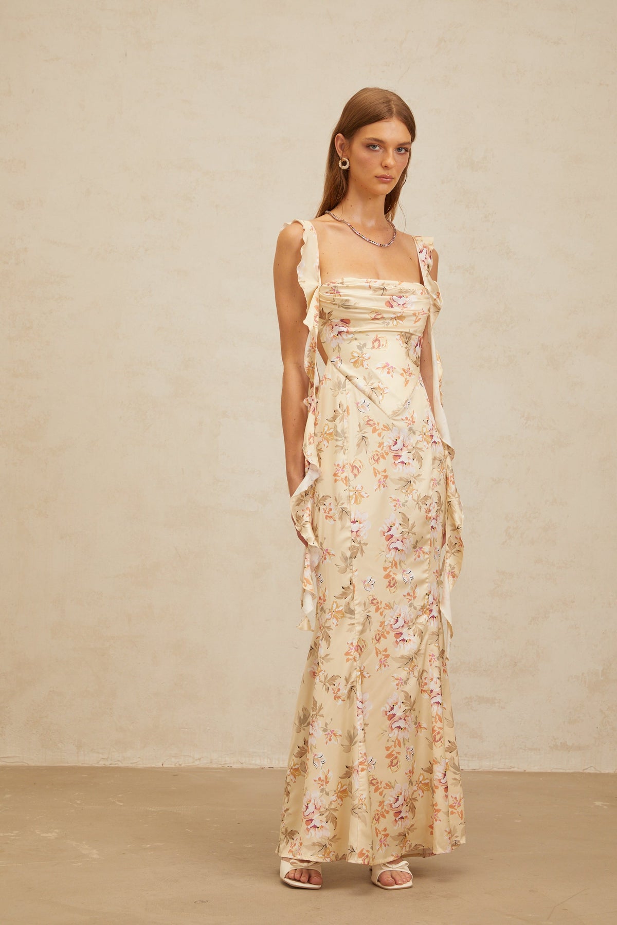 Alizée Yellow Floral Print Mermaid Maxi Dress (Final Sale-US Only)
