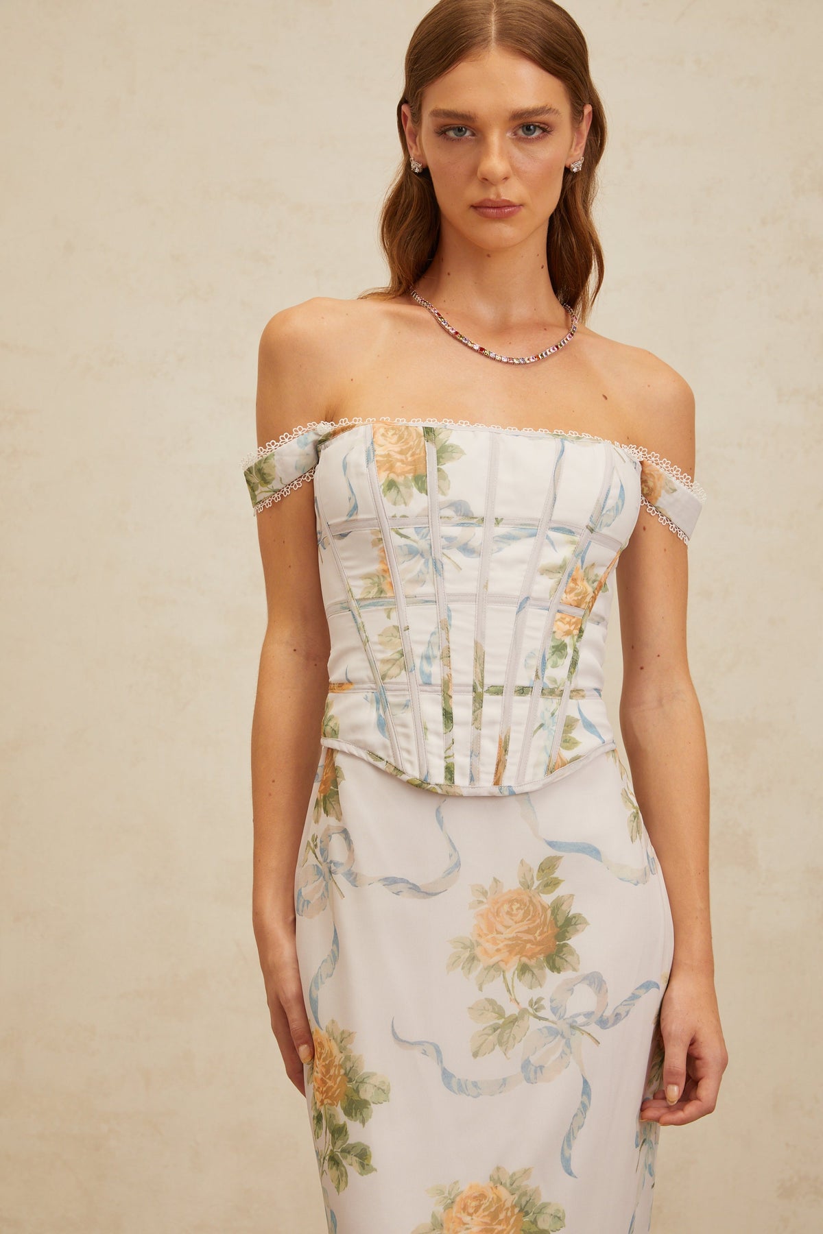 Béryl Soft-Blue Floral Print Fitted Maxi Dress