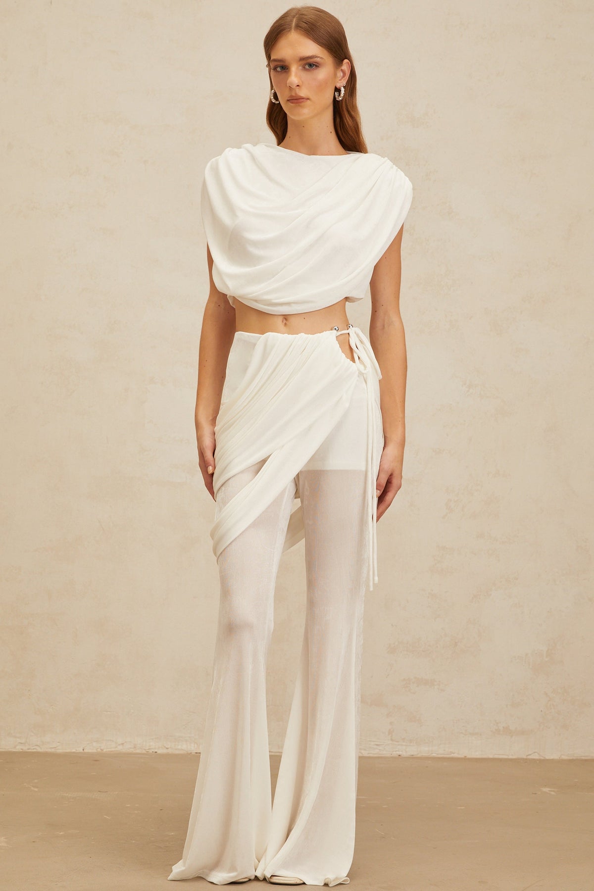 Dulcie White Asymmetrical Ruched Matching Set
