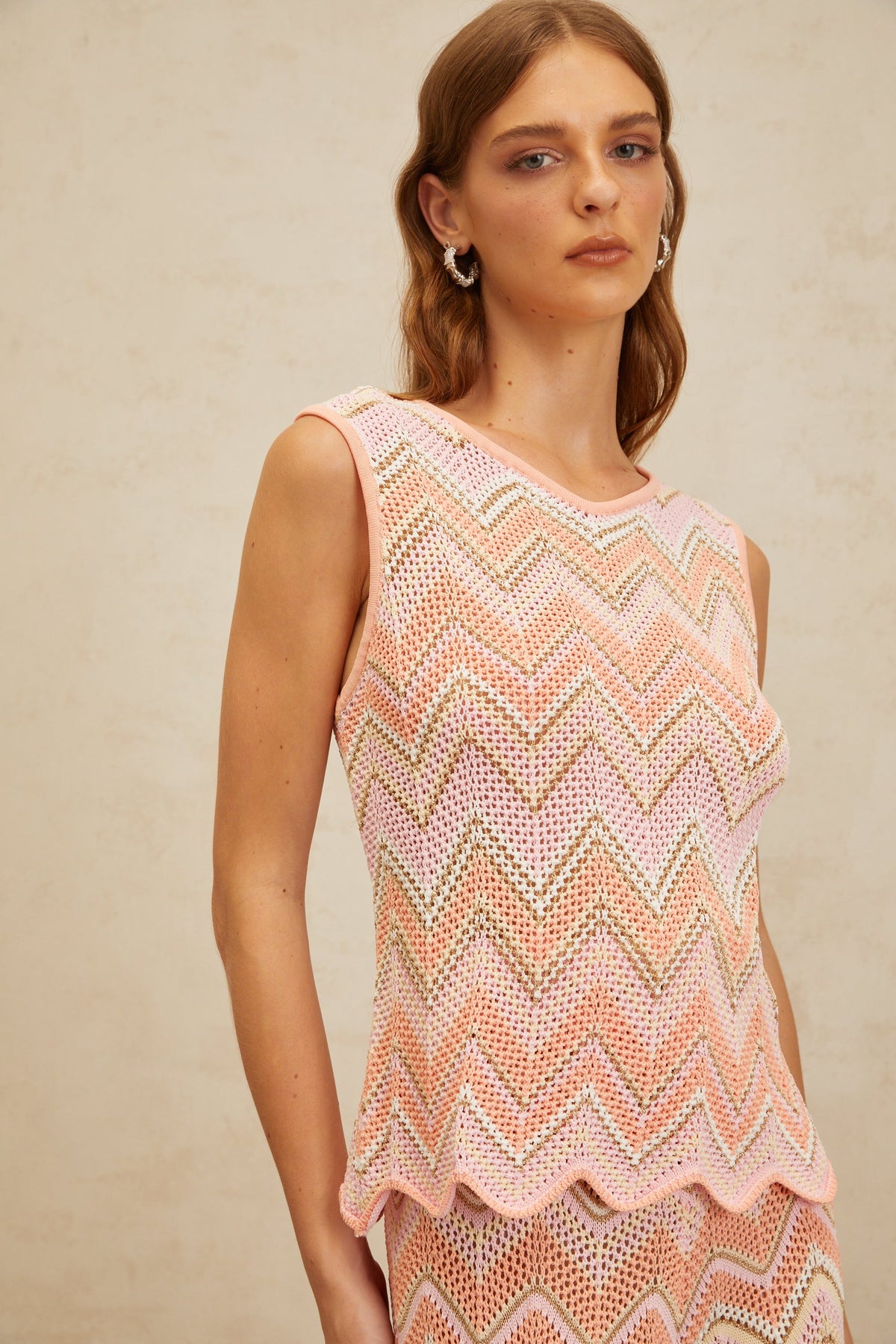 Irina Pink Zigzag Pointelle Knit Matching Set