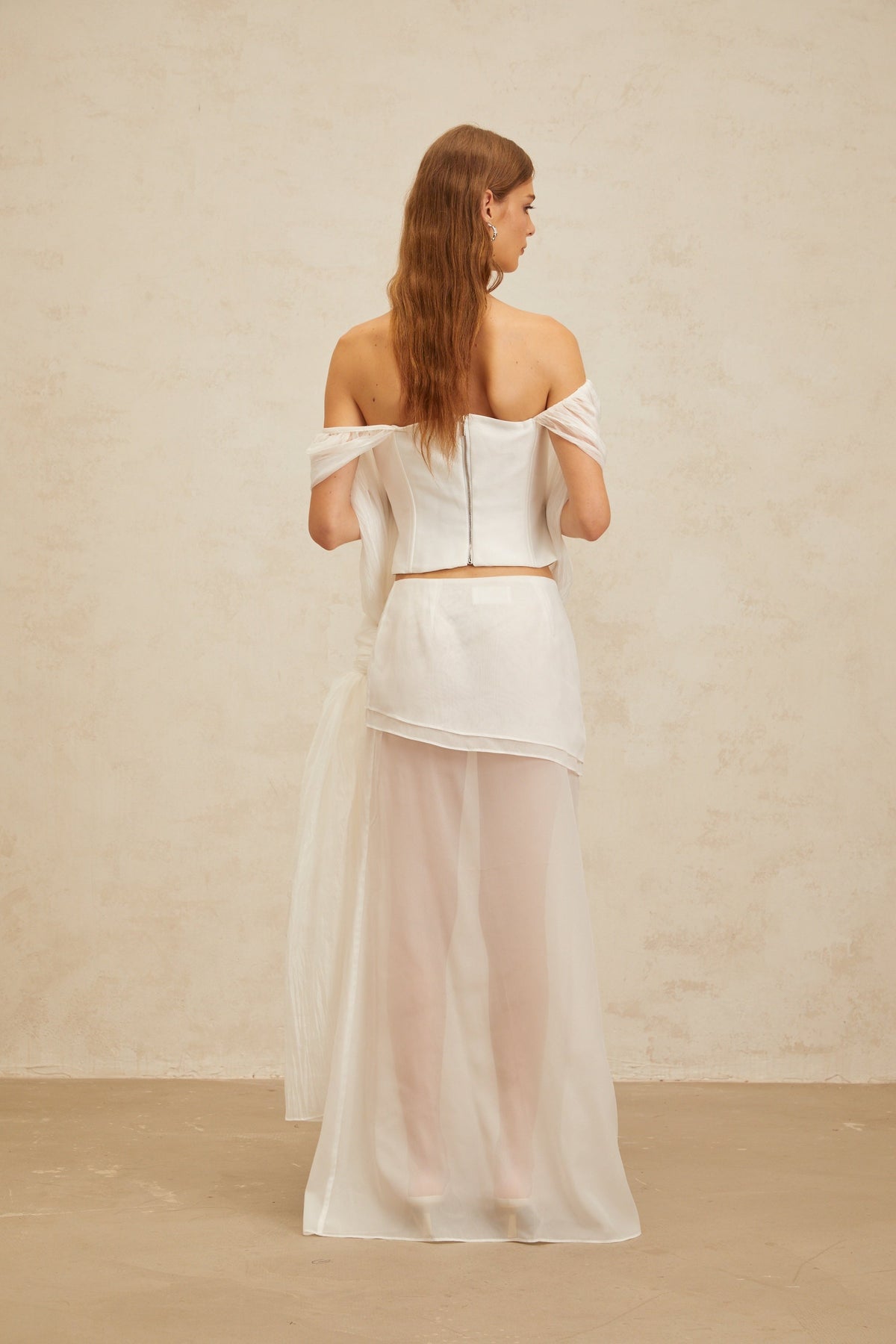 Lison White Asymmetrical Tulle Matching Set