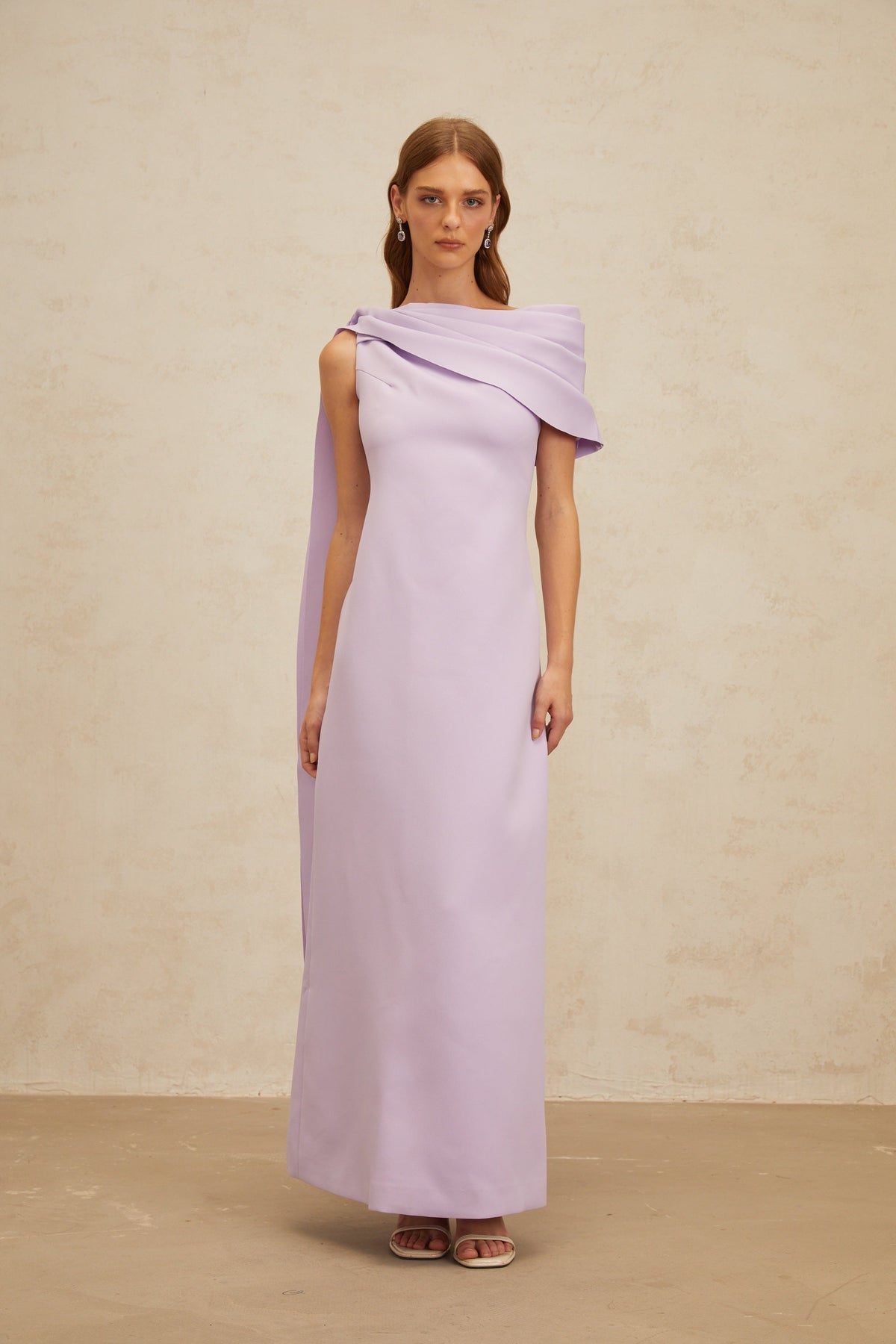 Annabelle Purple Cape-Design Ribbon Maxi Dress (Final Sale-US Only)