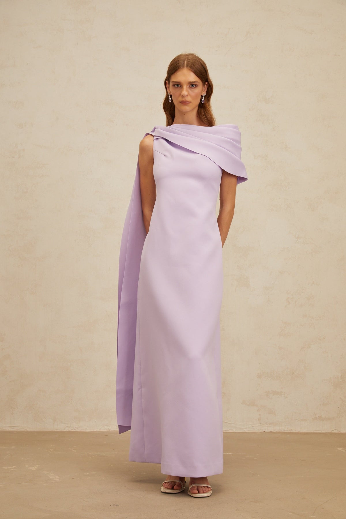 Annabelle Purple Cape-Design Ribbon Maxi Dress (Final Sale-US Only)