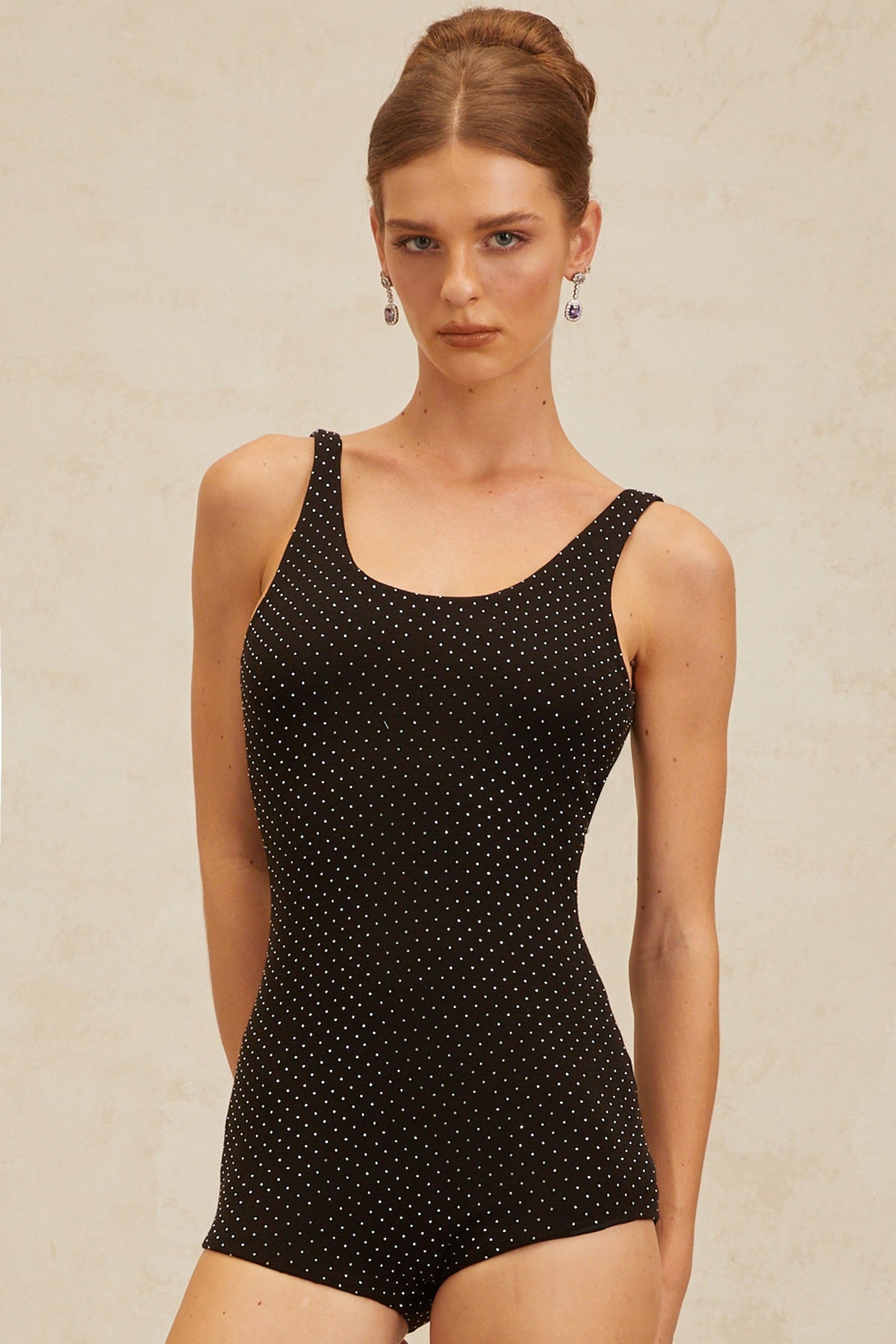 Estelle Black Rhinestone Embellished Bodysuit