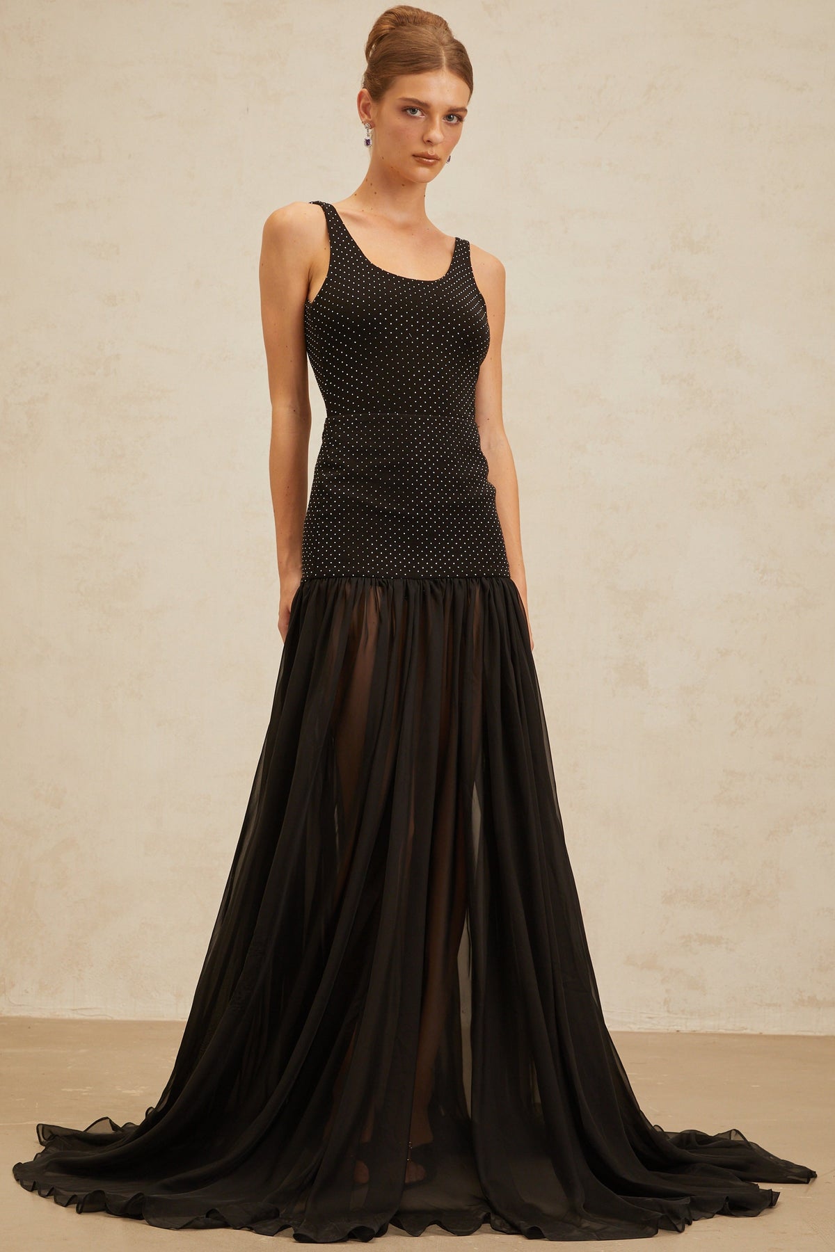 Camille Black Embellished Tulle Panel Maxi Skirt