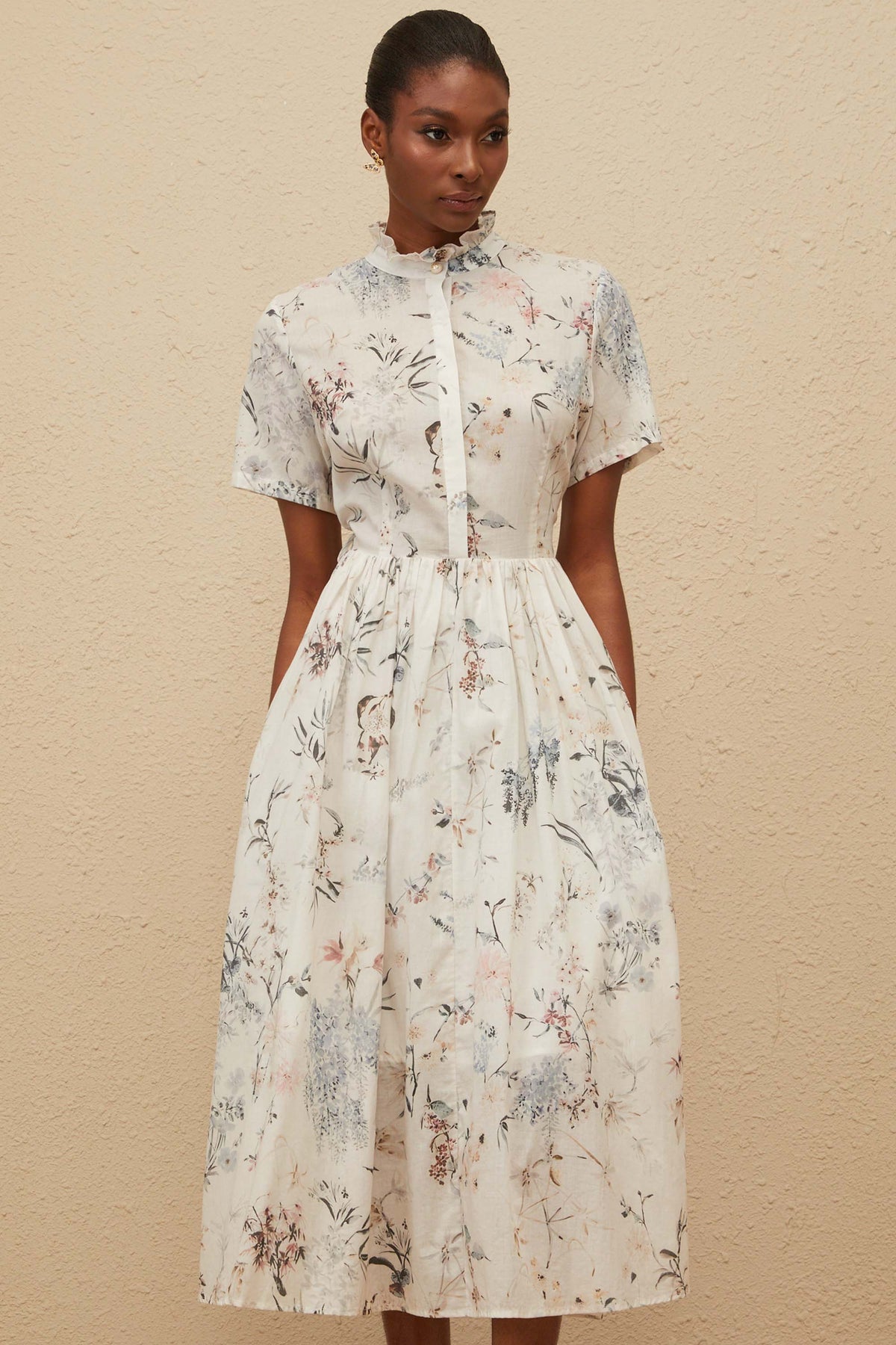 Héloïse White Floral Print Summer Midi Dress