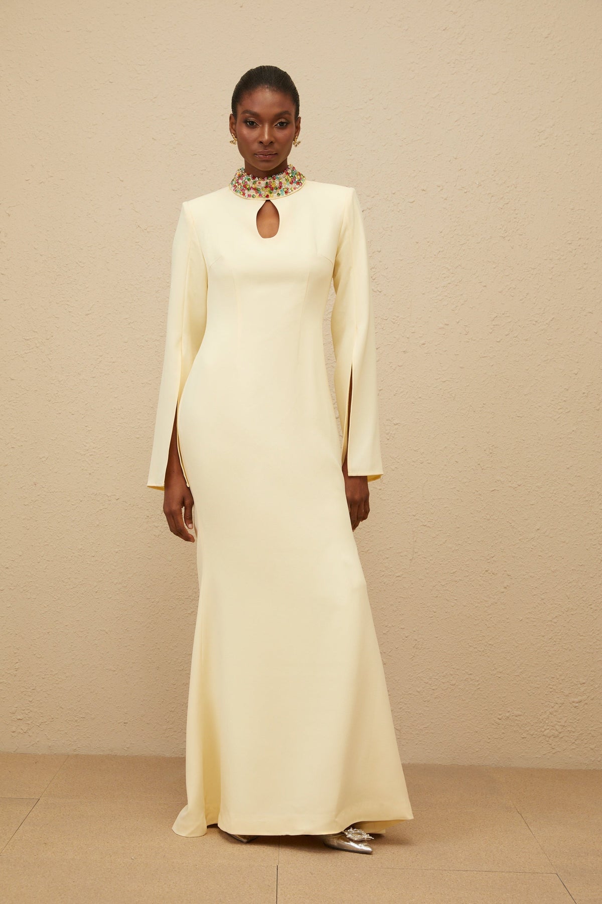 Majestueuse Yellow Keyhole-Detail Mermaid Gown (Final Sale-US Only)
