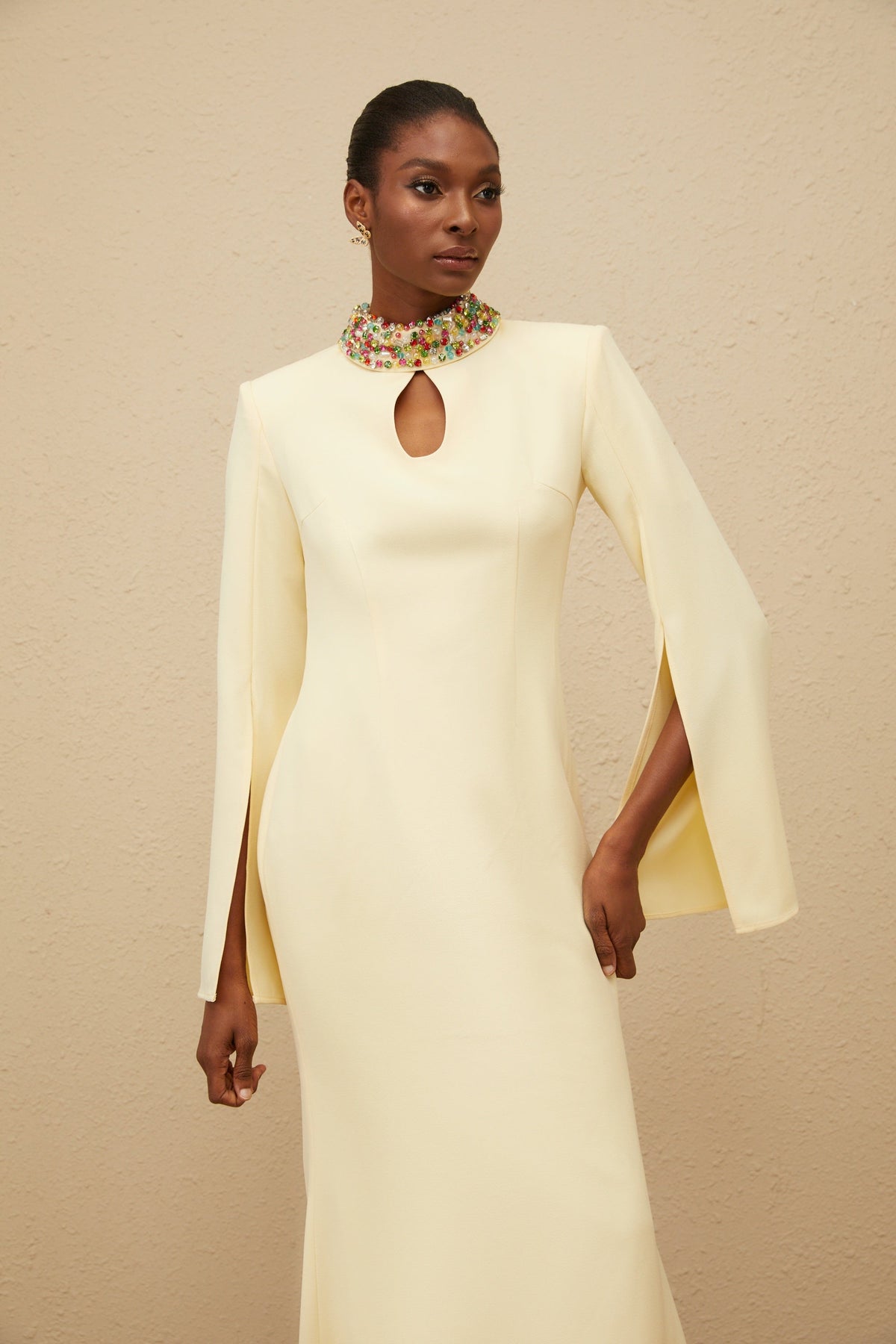 Majestueuse Yellow Keyhole-Detail Mermaid Gown (Final Sale-US Only)