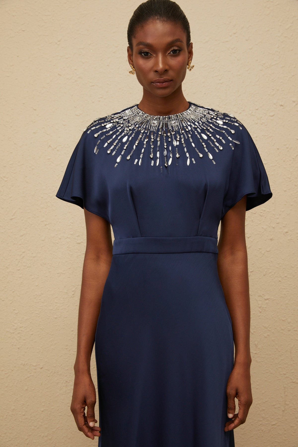 Ombrage Blue Embellished Satin Maxi Dress (Final Sale-US Only)