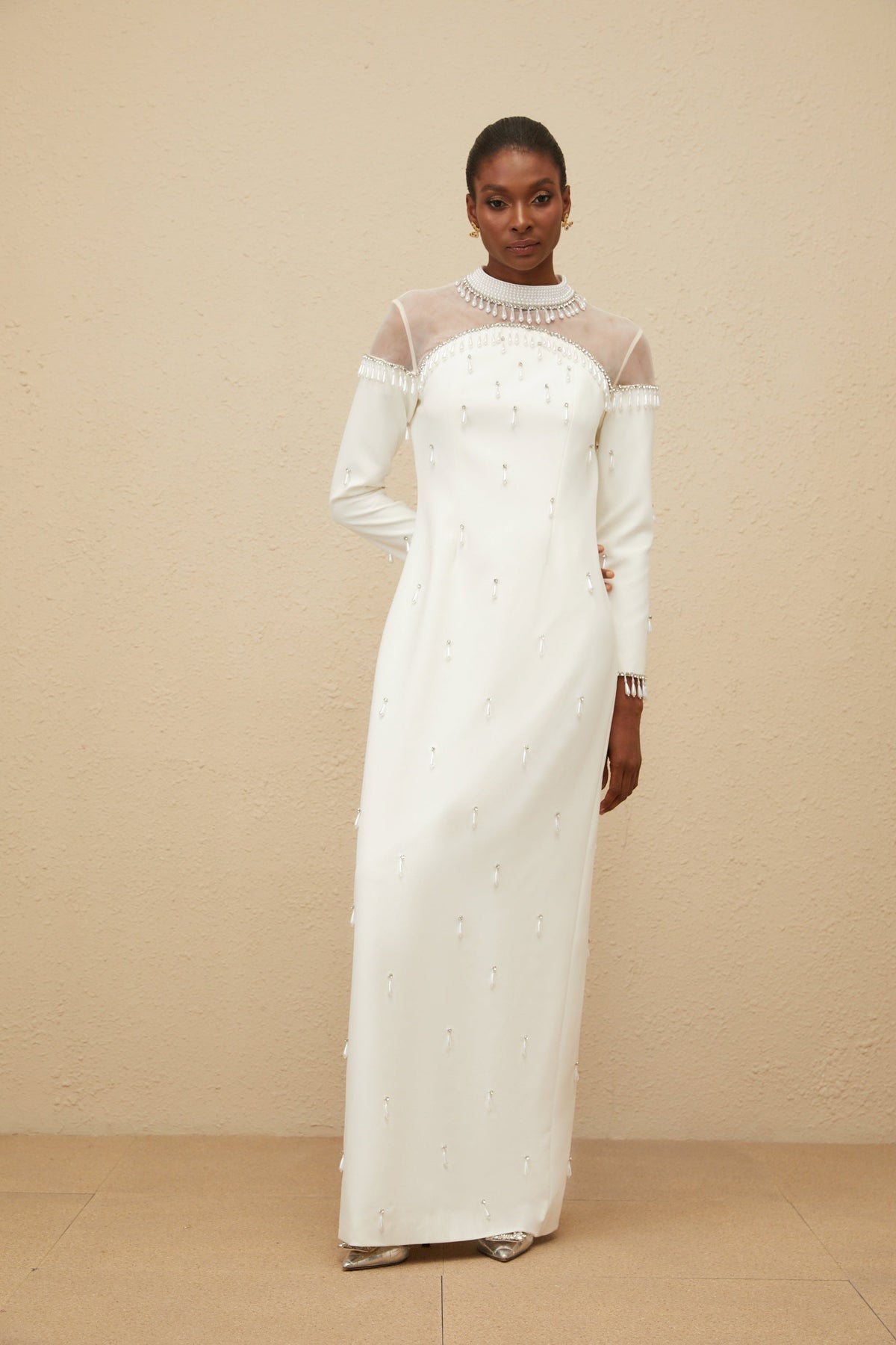 Céline White Embellished Evening Maxi Gown (Final Sale)