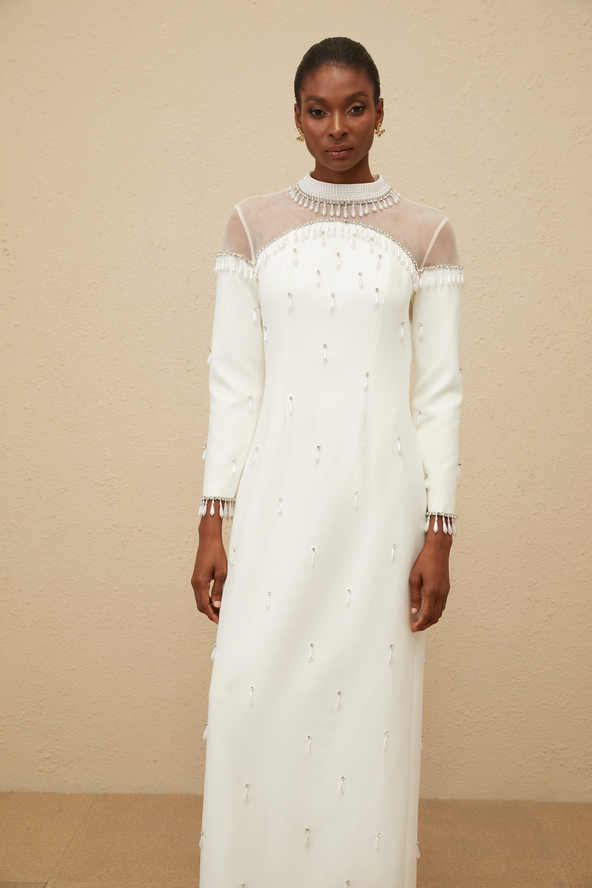 Céline White Embellished Evening Maxi Gown (Final Sale)