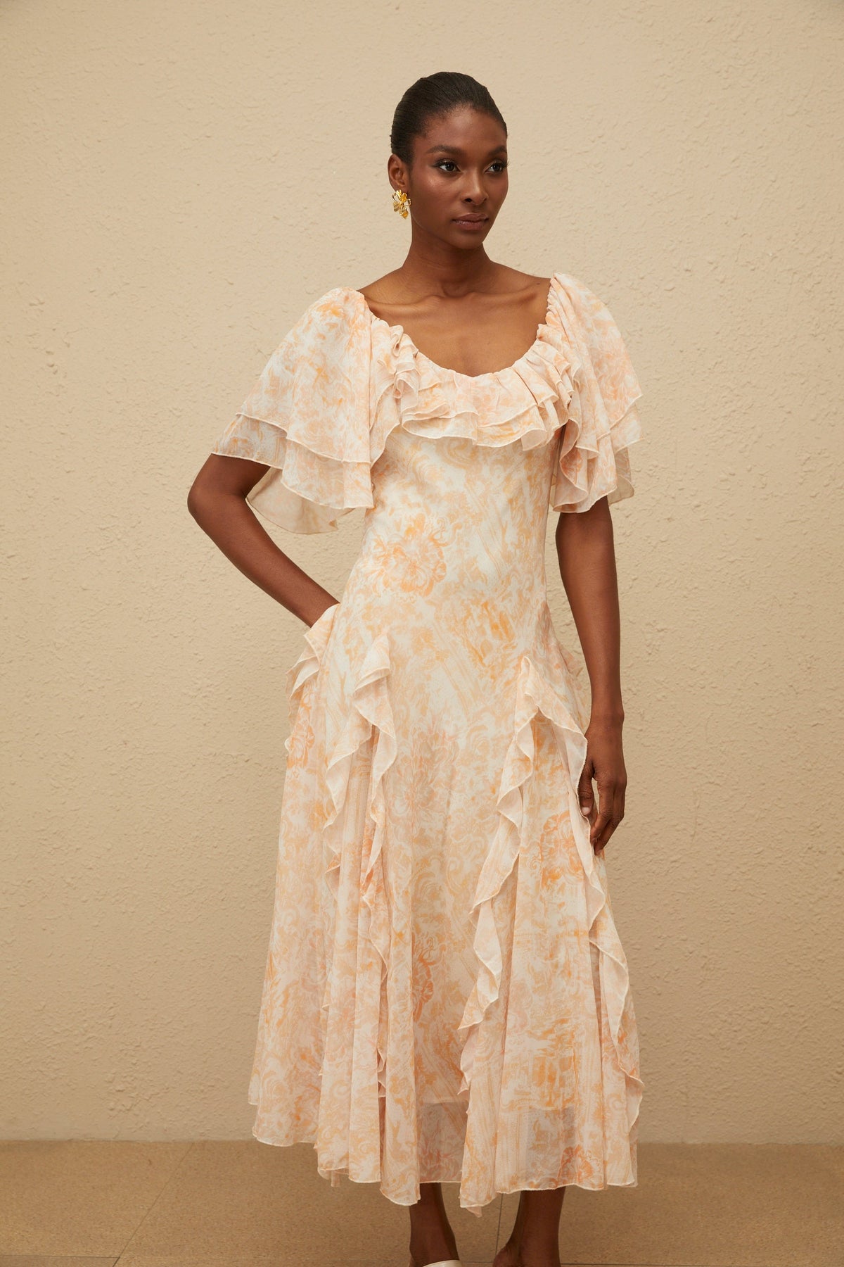 Aurore Ruffled Floral Midi Dress