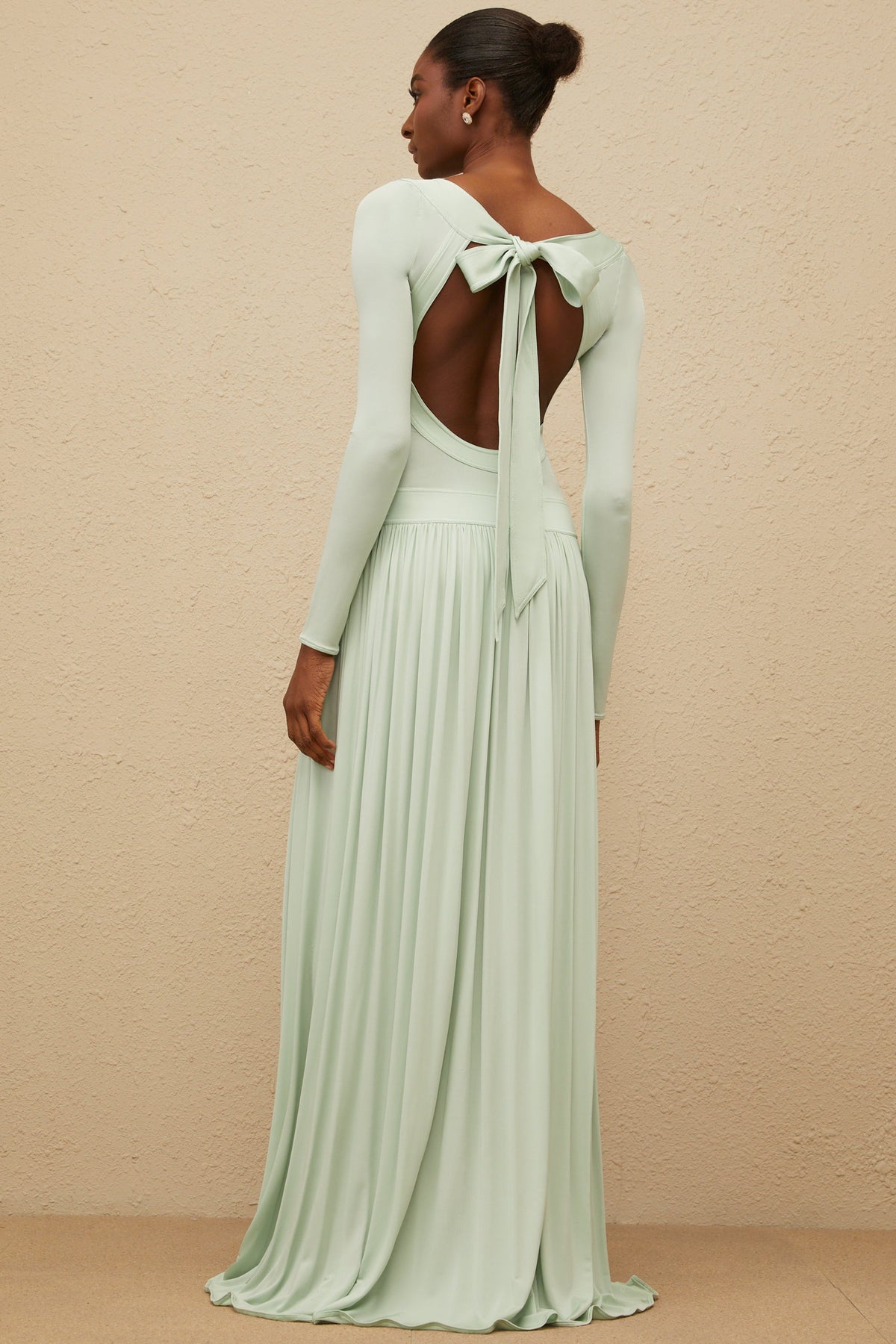 Campagne Green Open-Back Shirred Maxi Dress