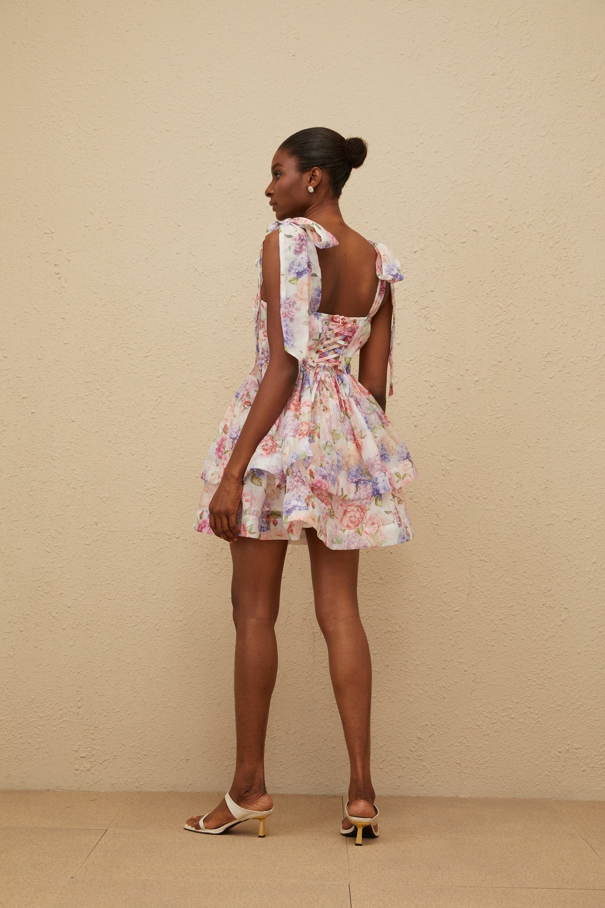 Hélène Pink Flounced Floral Print Mini Dress (Final Sale)
