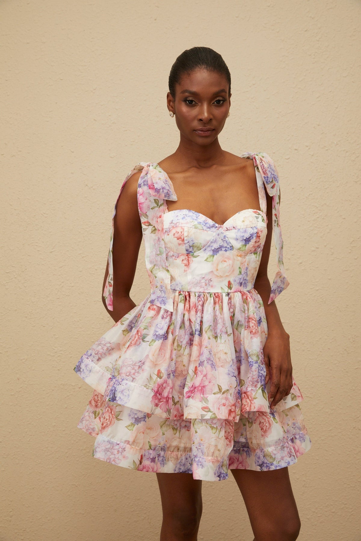 Hélène Pink Flounced Floral Print Mini Dress (Final Sale-US Only)