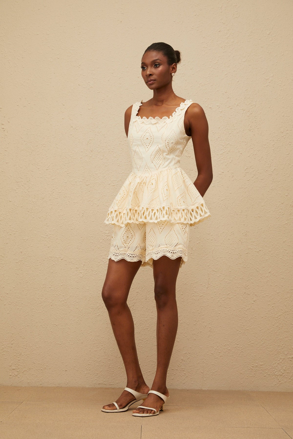 Katell Beige Embroidered Cutout Co-ord Set