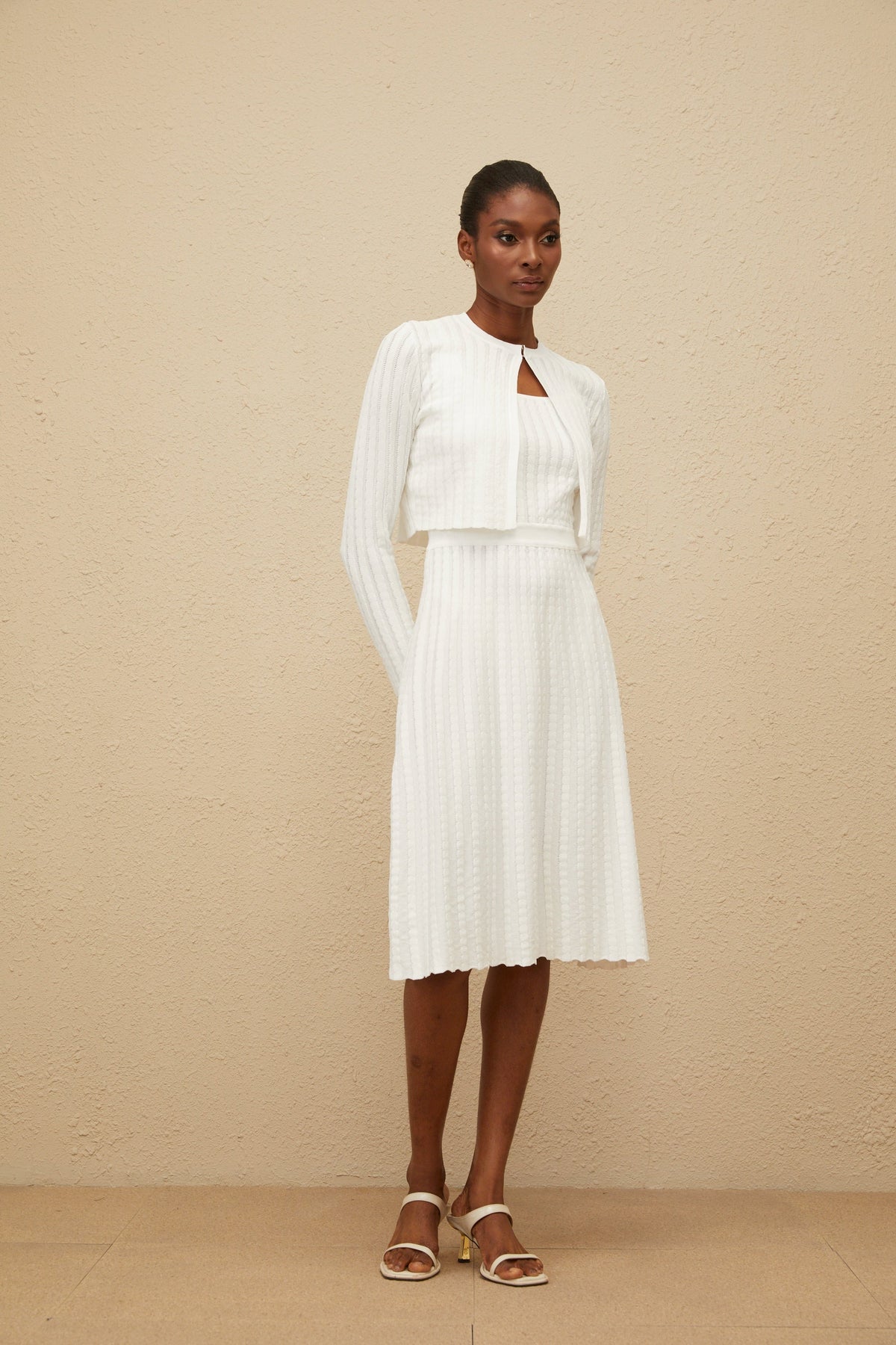 Clémence White Ribbed Knit Dress