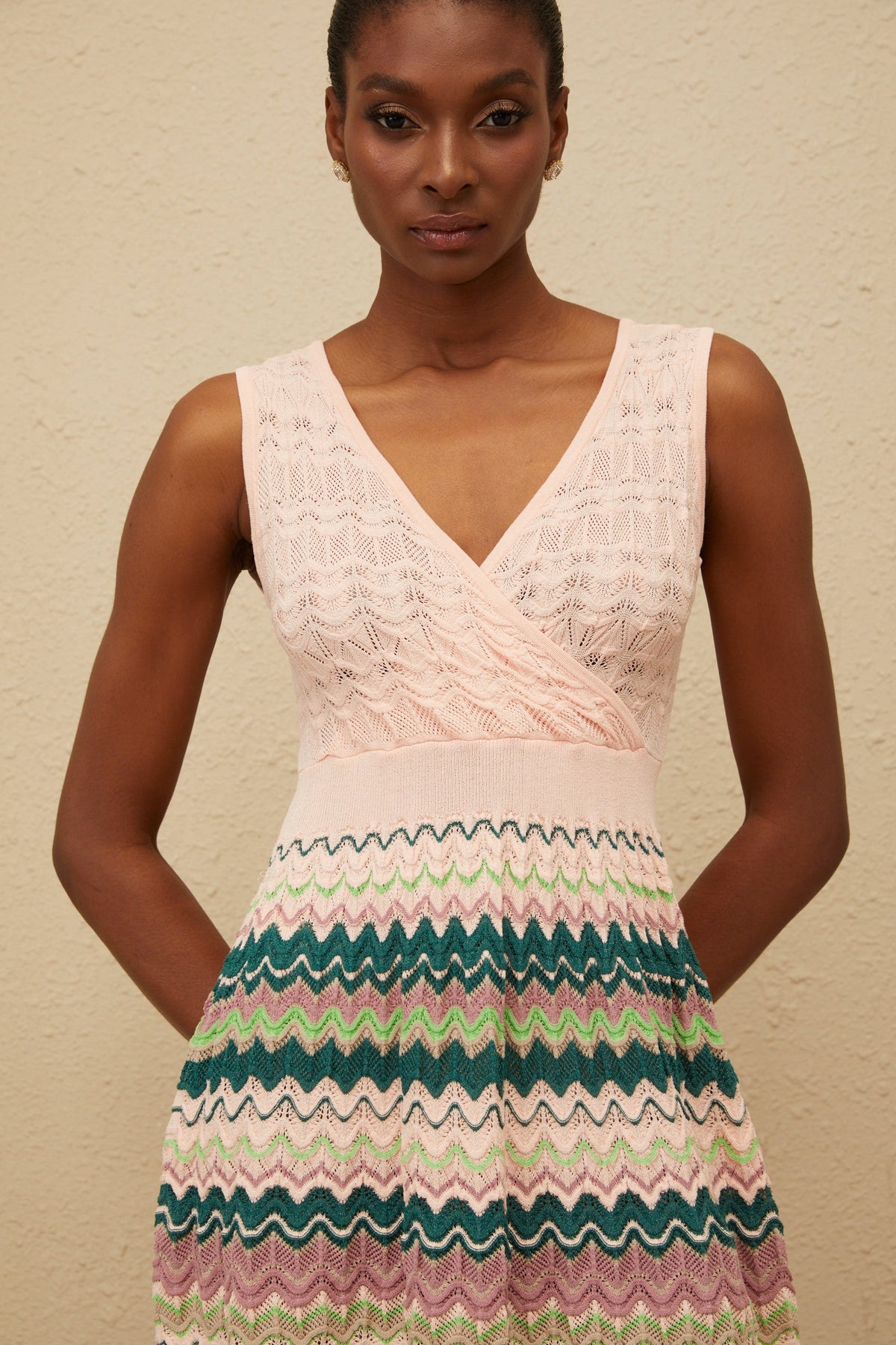 Maxanne Pink Wave Knit Mini Dress