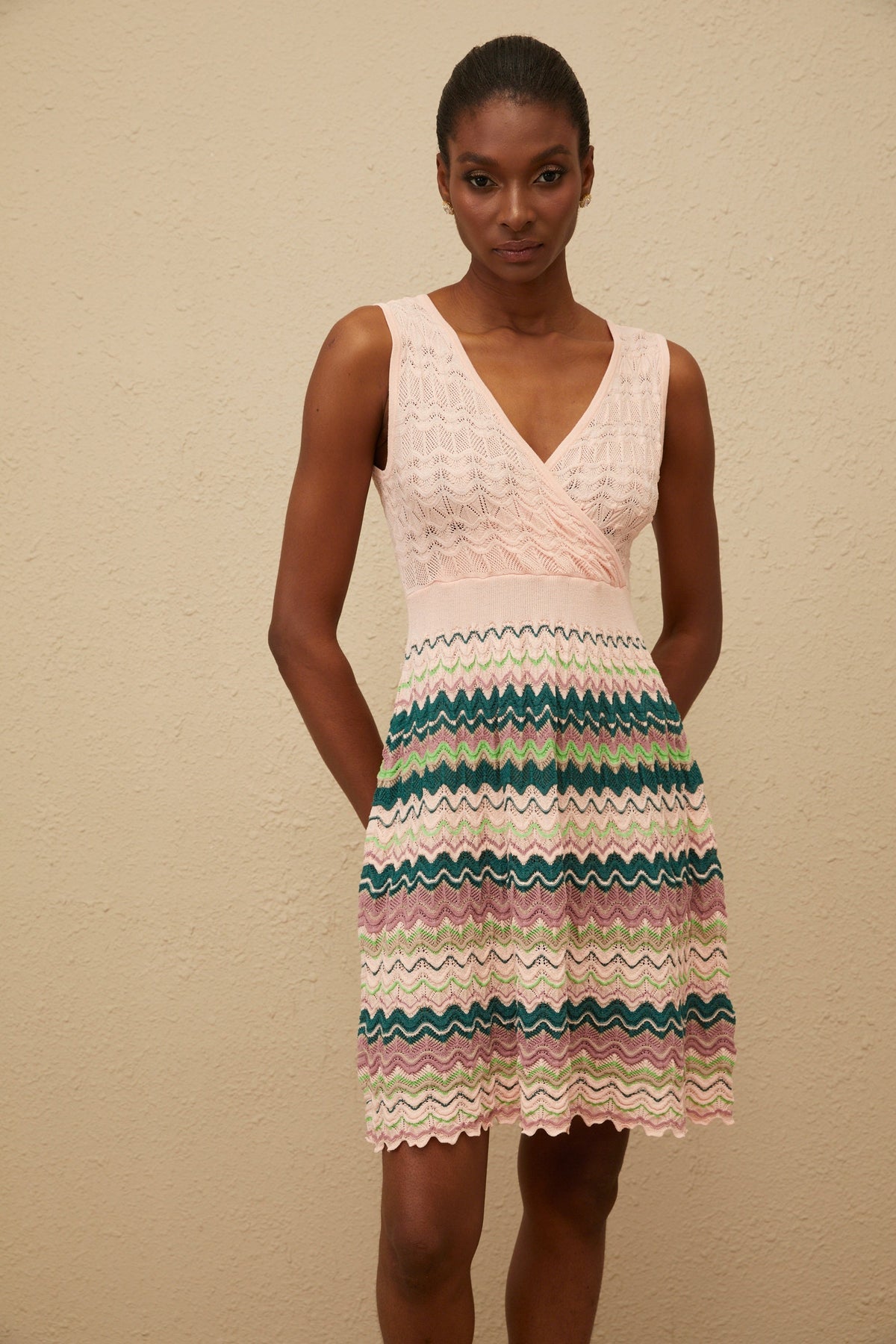 Maxanne Pink Wave Knit Mini Dress