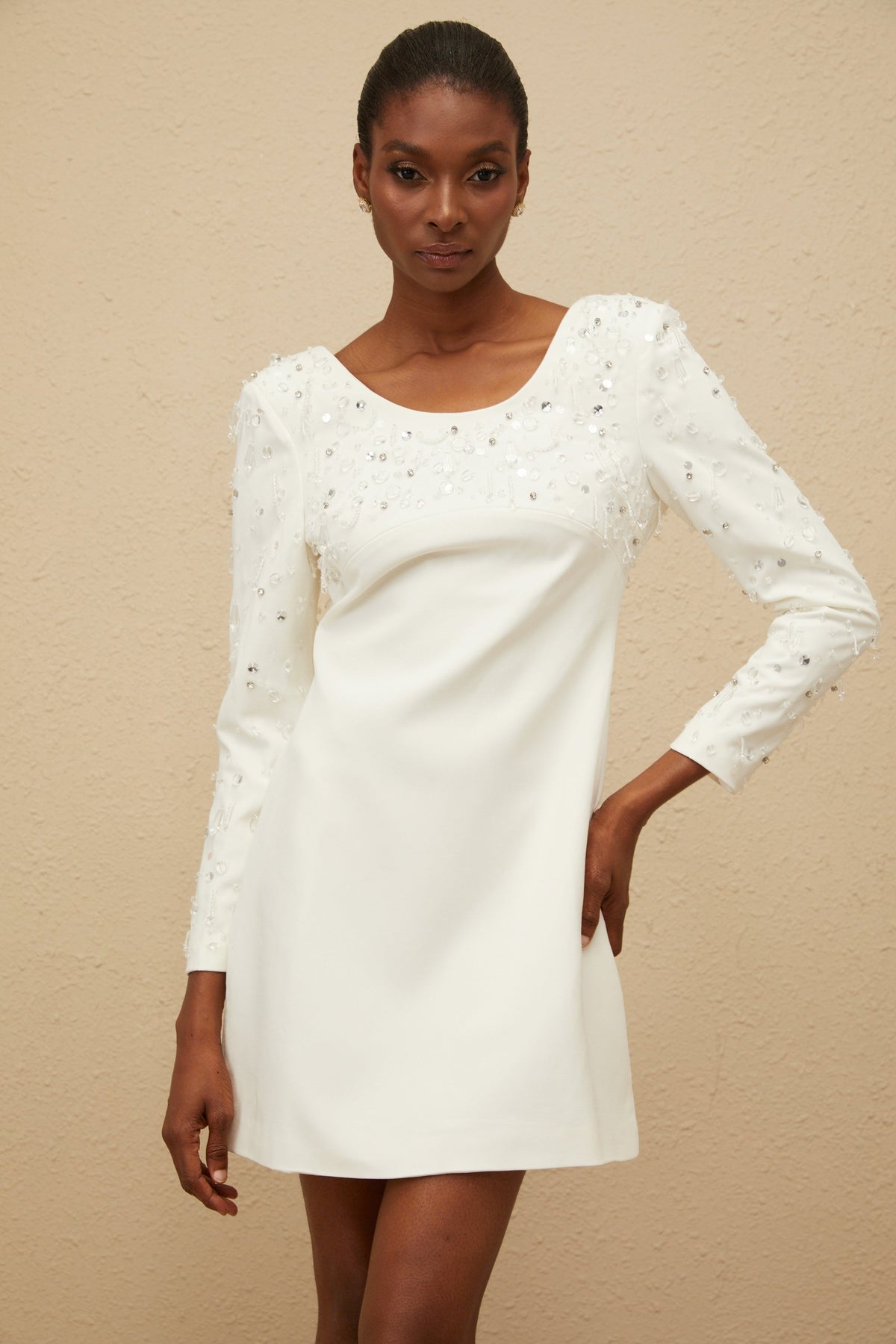 Aurore White Embellished A-line Mini Dress
