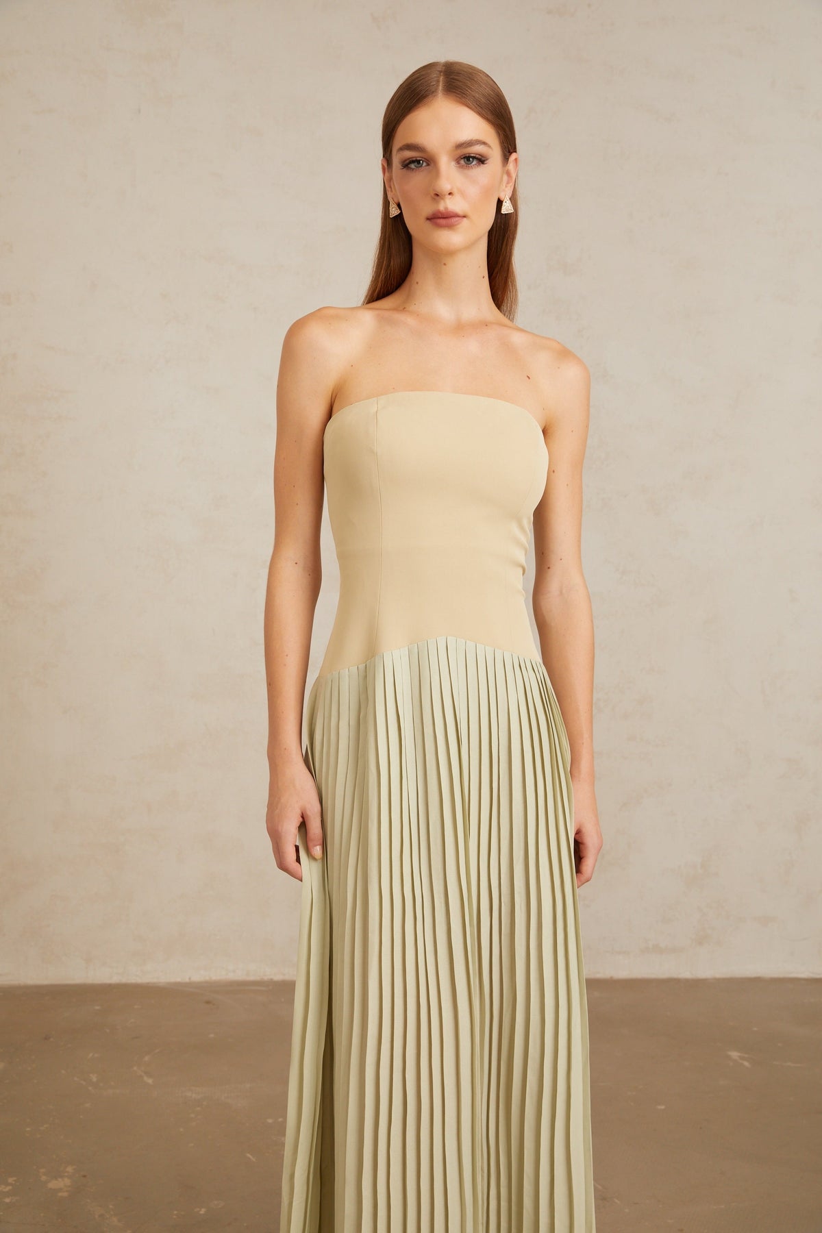 Mirja Green Pleated Corset Maxi Dress