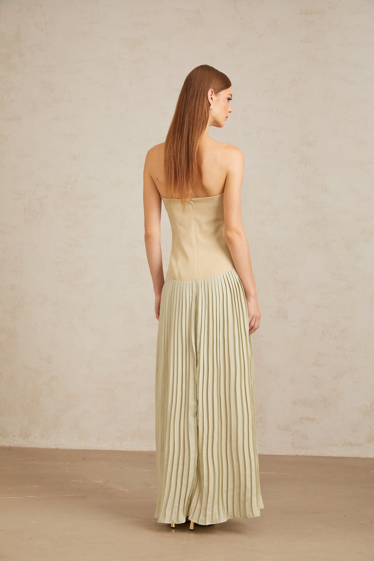 Mirja Green Pleated Corset Maxi Dress (Final Sale)