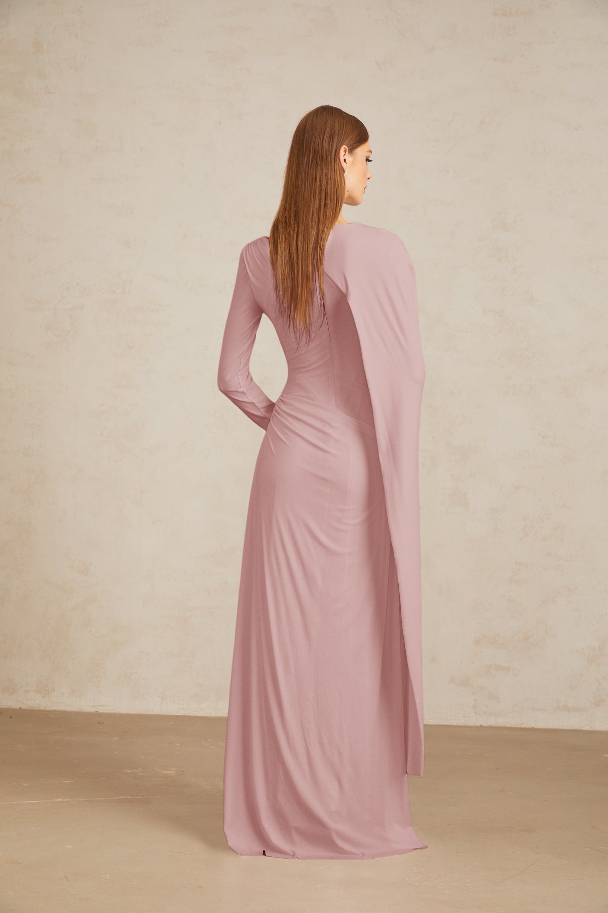 Josette Pink Diagonal Shawl Fitted Maxi Dress (Final Sale-US Only)
