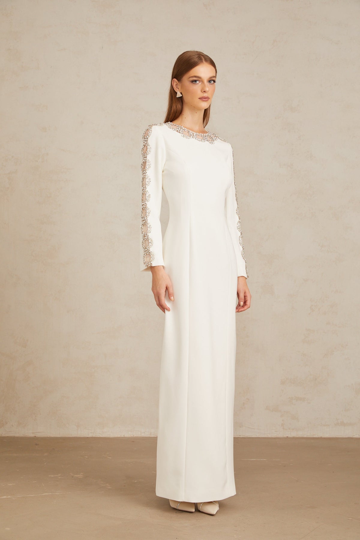 Freja White Crystal Embellished Maxi Gown