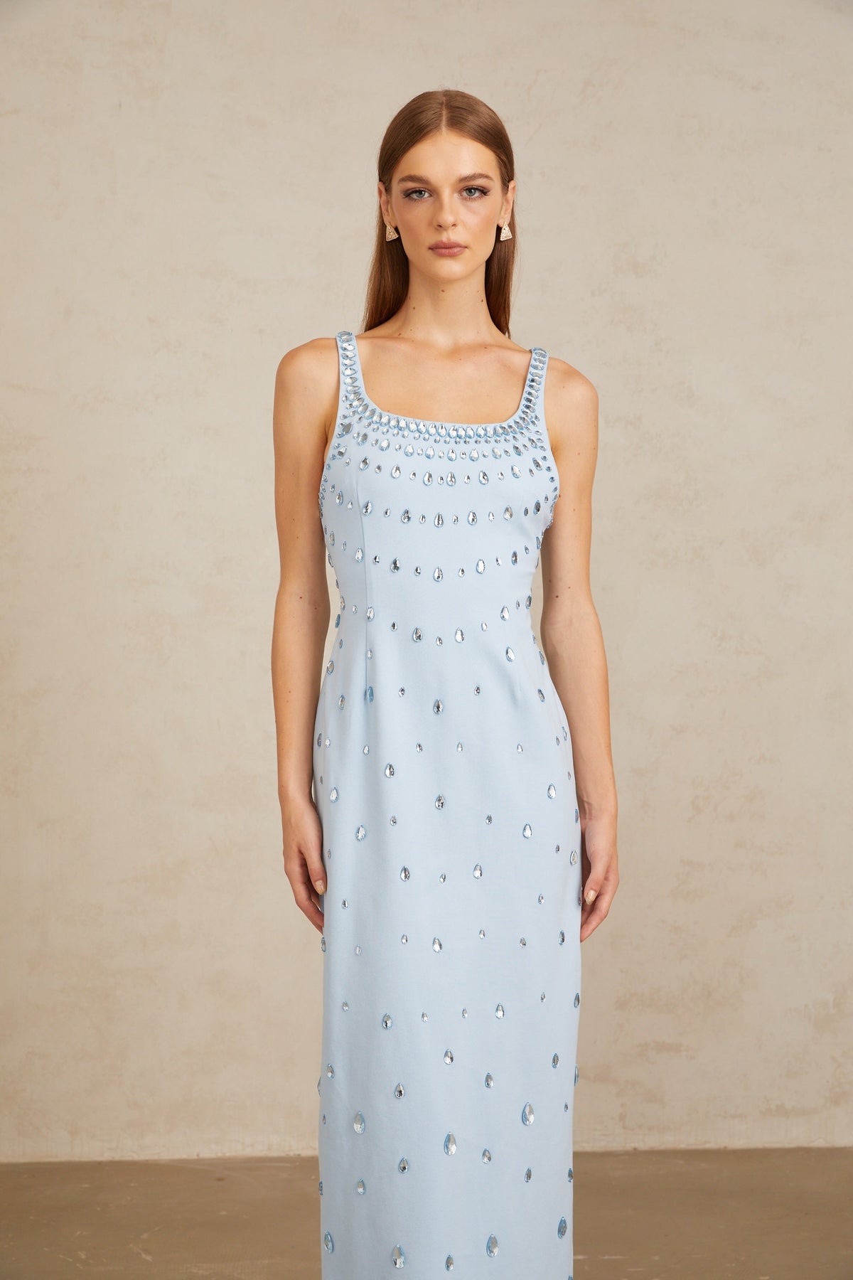 Meris Blue Crystal Embellished Maxi Gown (Final Sale-US Only)