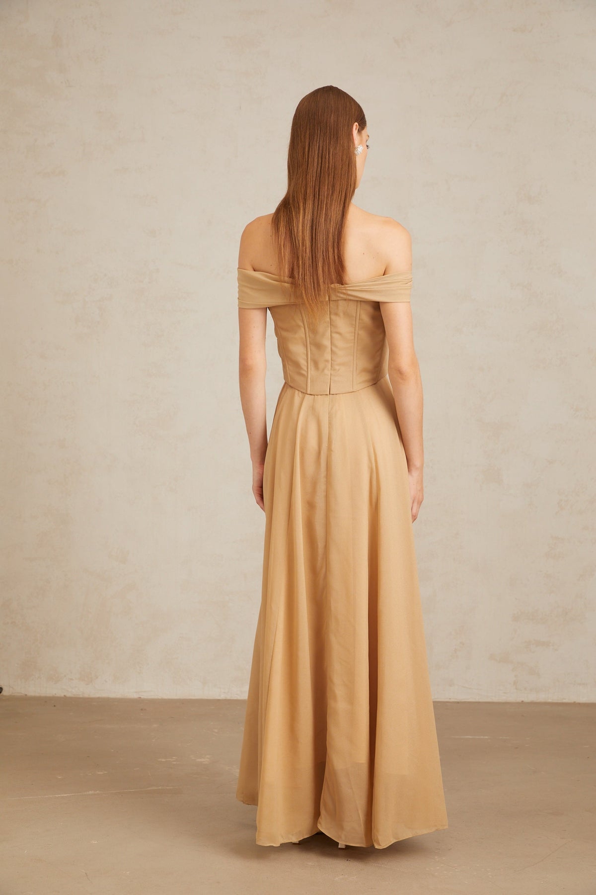 Urbaine Khaki Ruched Tulle Maxi Dress