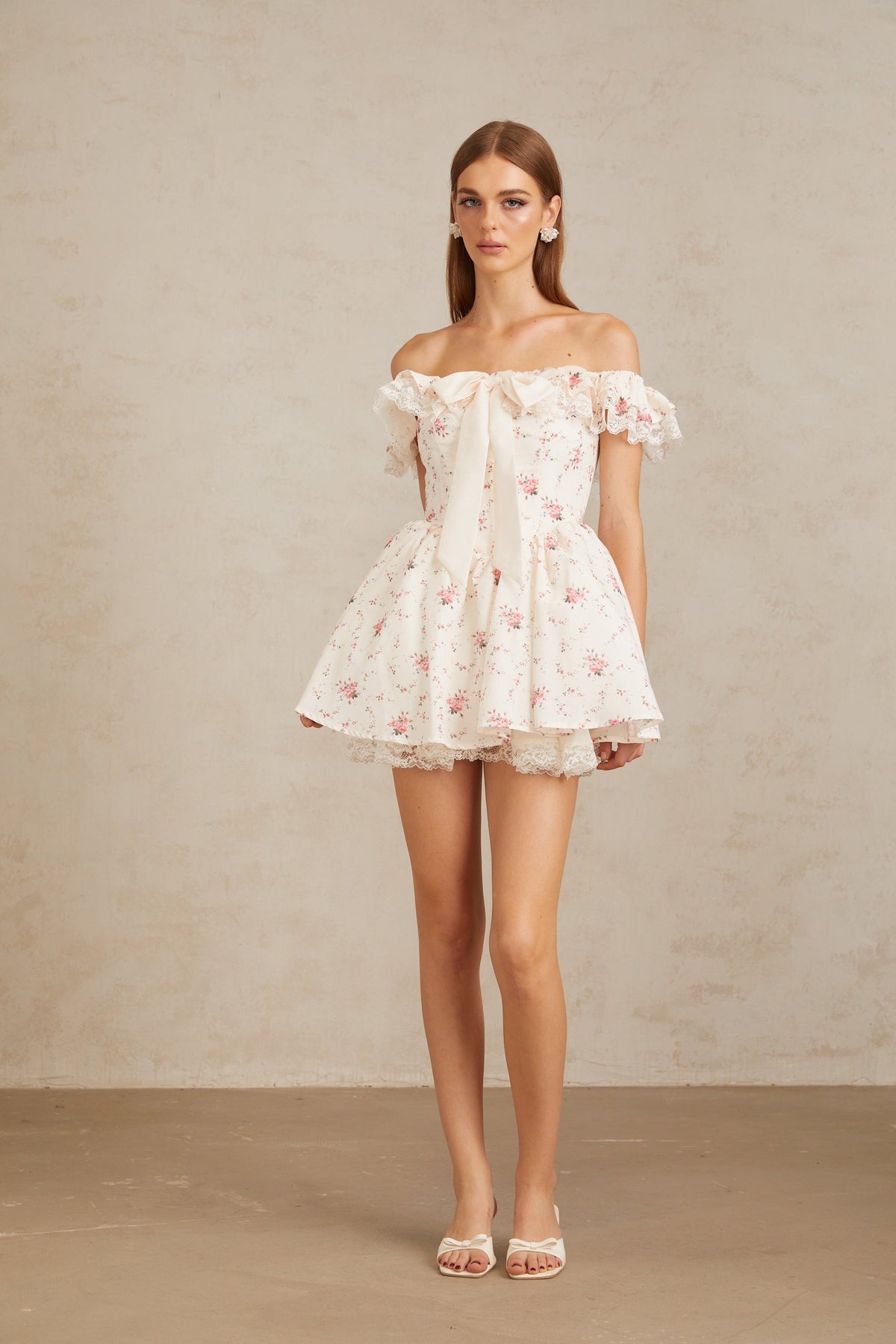 Arsène White Oversize Bow Floral Print Mini Dress (Final Sale-US Only)