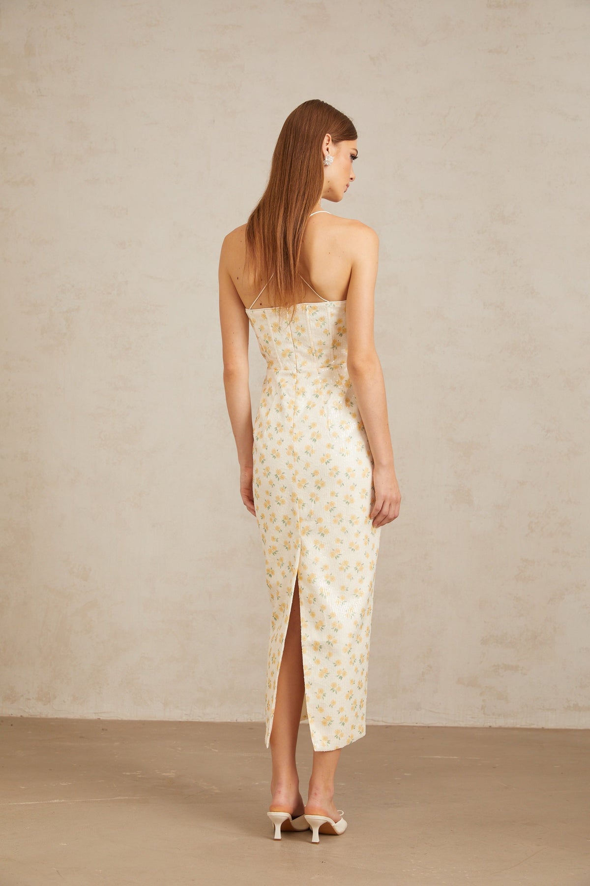 Quincia Yellow Sequined Floral Corset Maxi Gown (Final Sale-US Only)