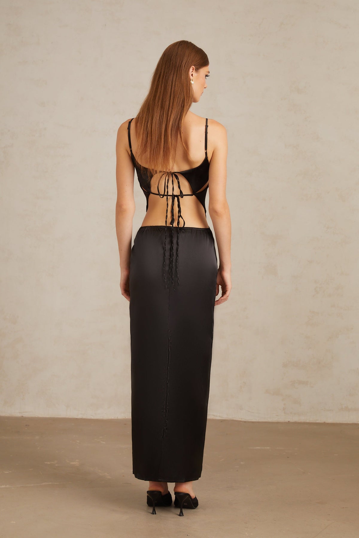 Noire Black Tie-Detail Cutout Maxi Gown (Final Sale)