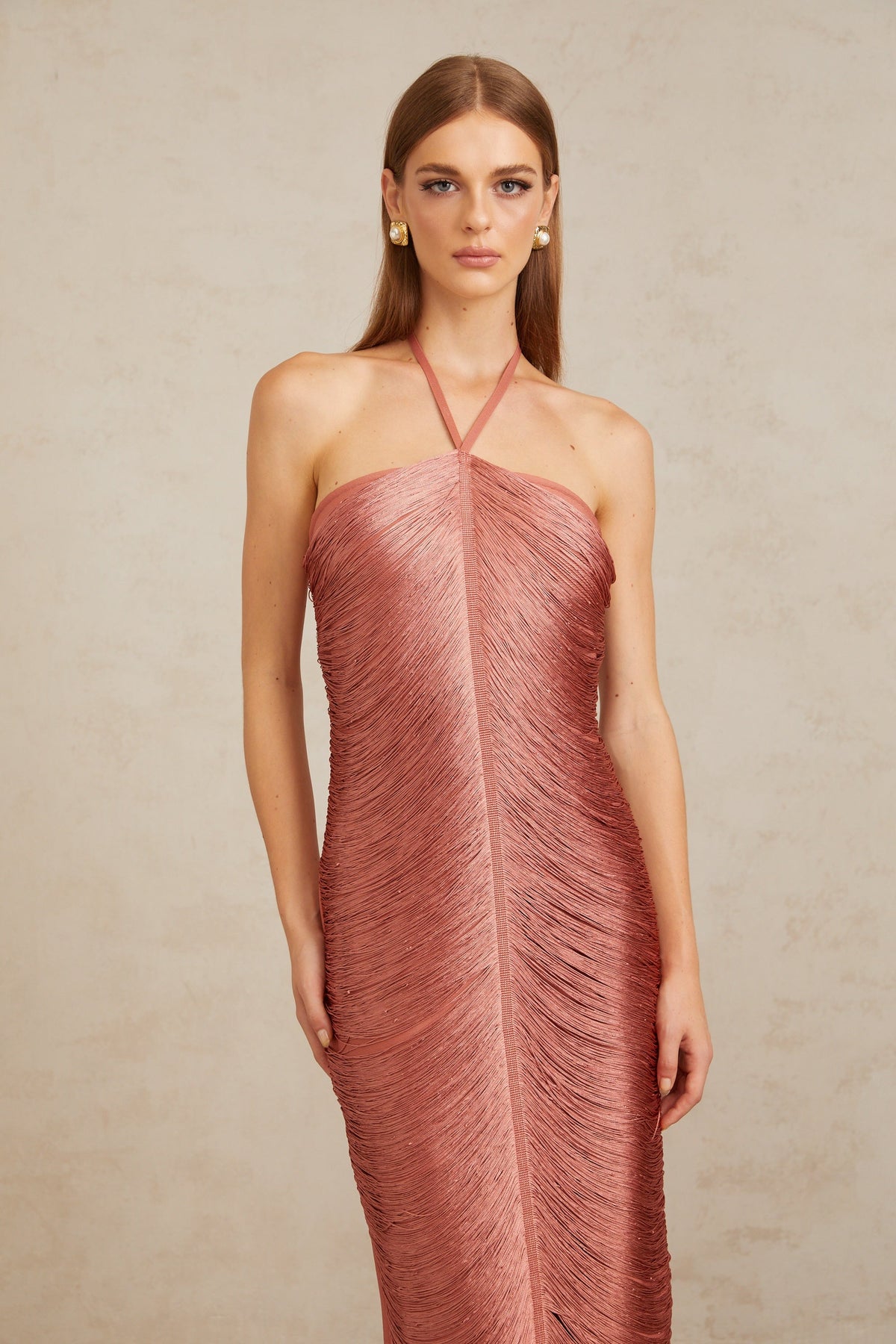 Polliana Pink Fringed Corset Maxi Gown (Final Sale-US Only)