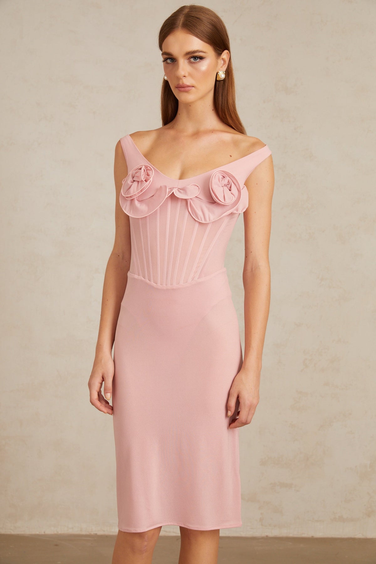 Aada Pink Fitted 3D Petal Midi Dress (Final Sale)