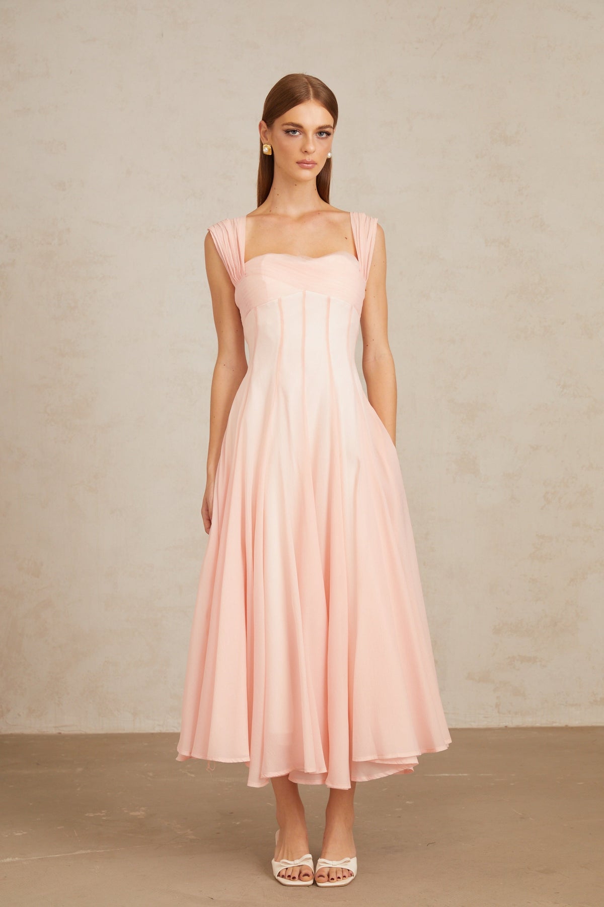 Érasme Pink Flounced Midi Dress