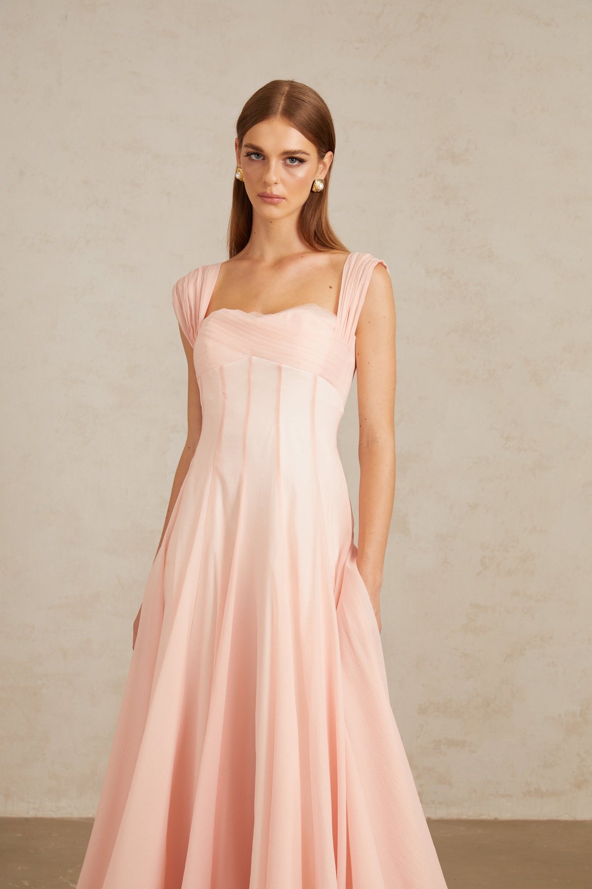Érasme Pink Flounced Midi Dress