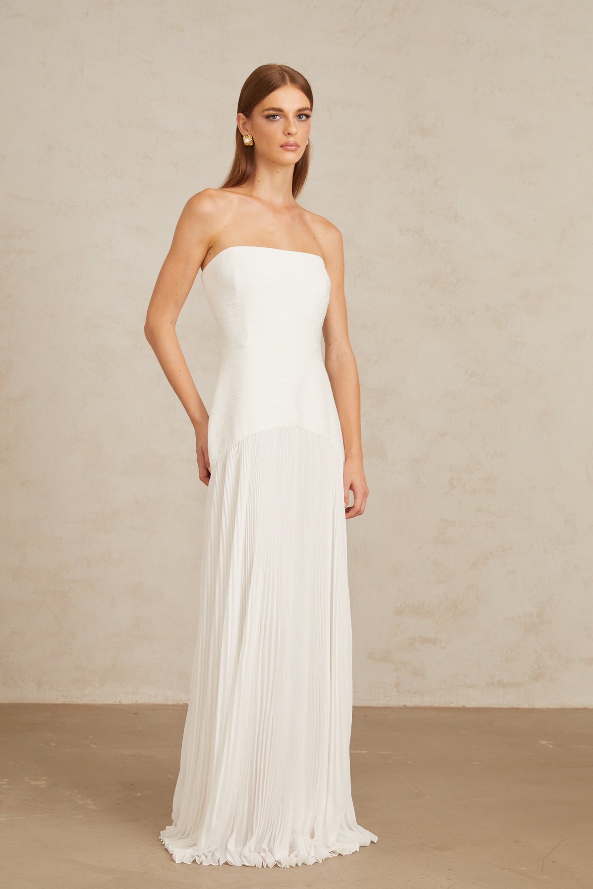 Helena White Off-Shoulder Tulle Panel Maxi Gown