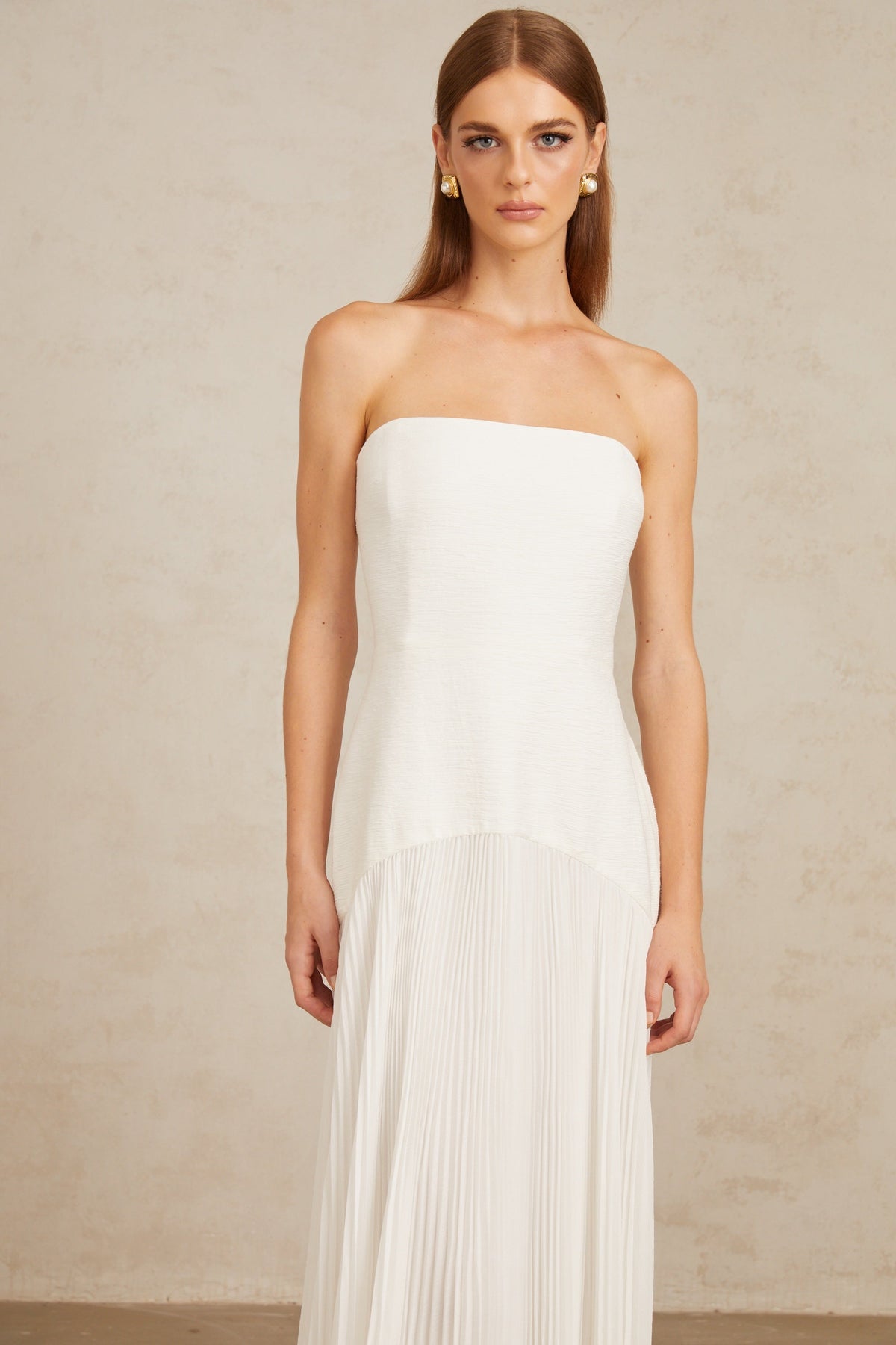 Helena White Off-Shoulder Tulle Panel Maxi Gown