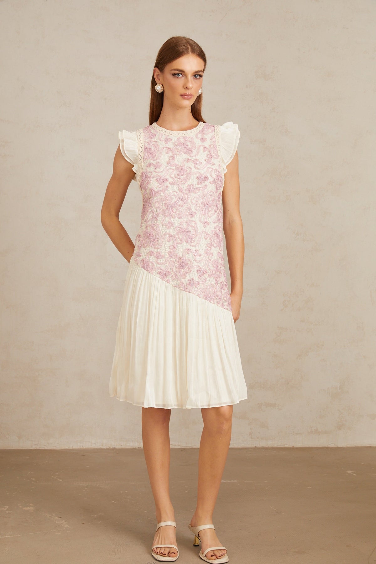 Charitina Pink Panel Floral Crochet Midi Dress (Final Sale-US Only)